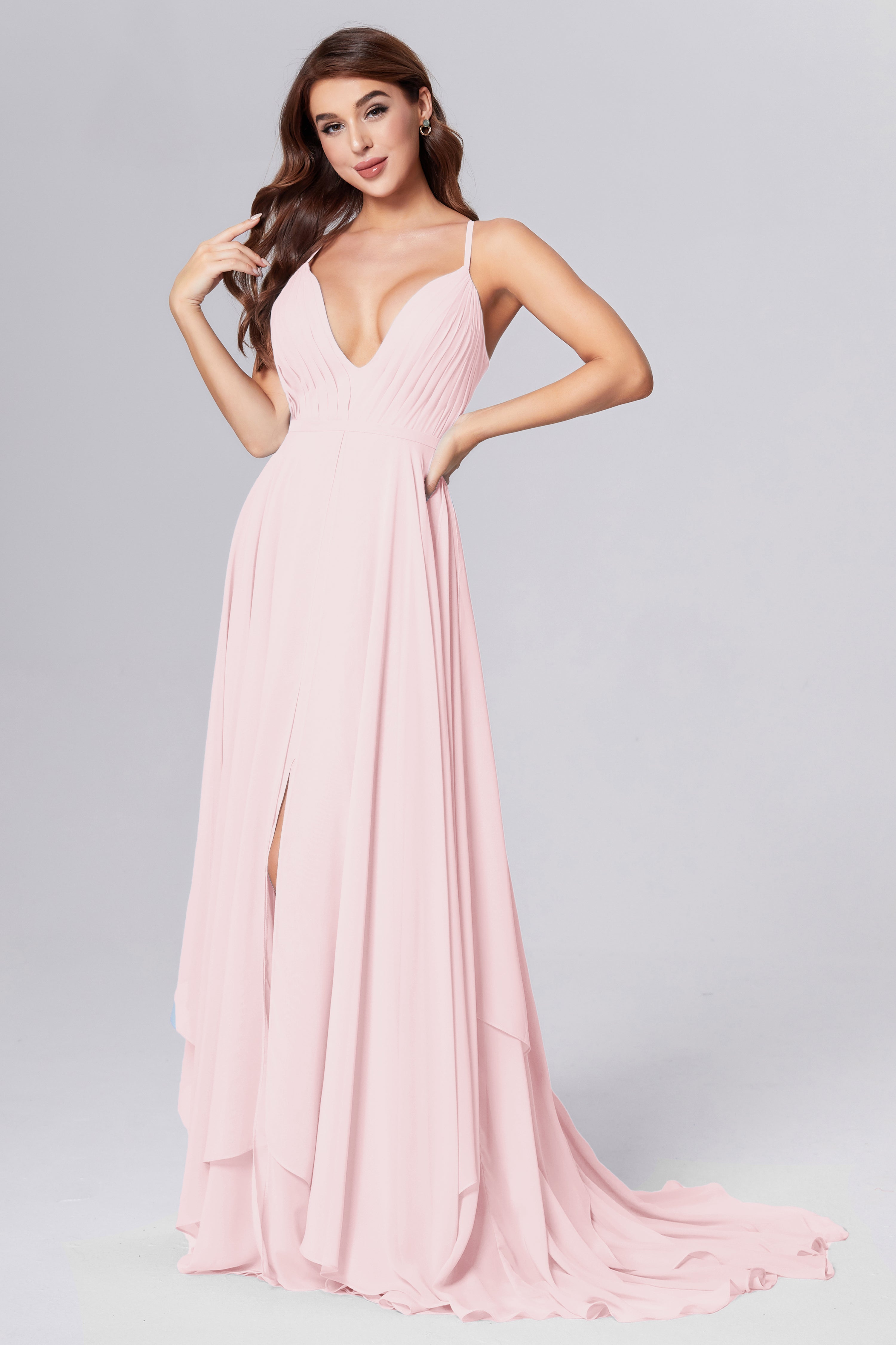 Pleating Chiffon Prom Dresses with Trailing
