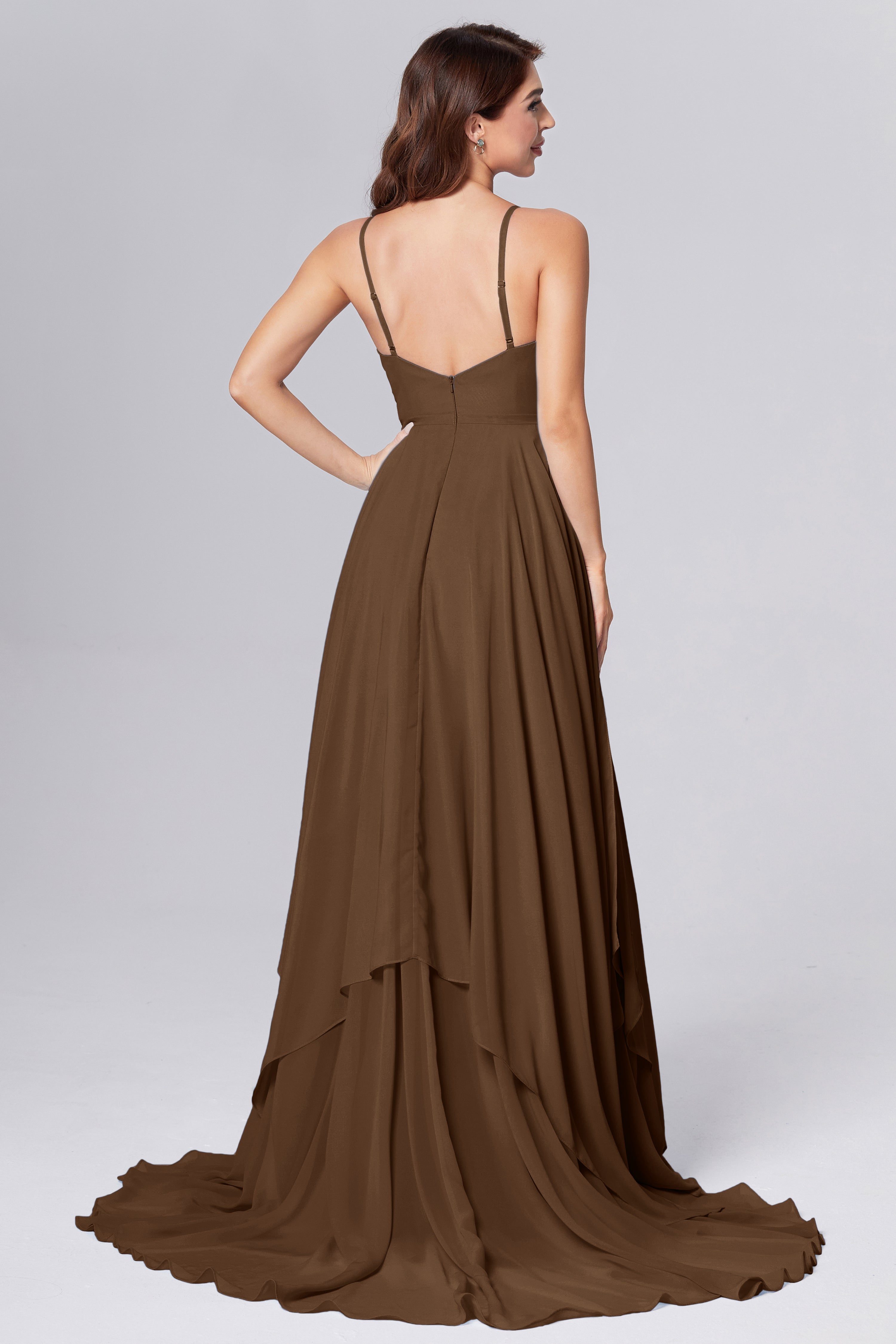 Pleating Chiffon Prom Dresses with Trailing