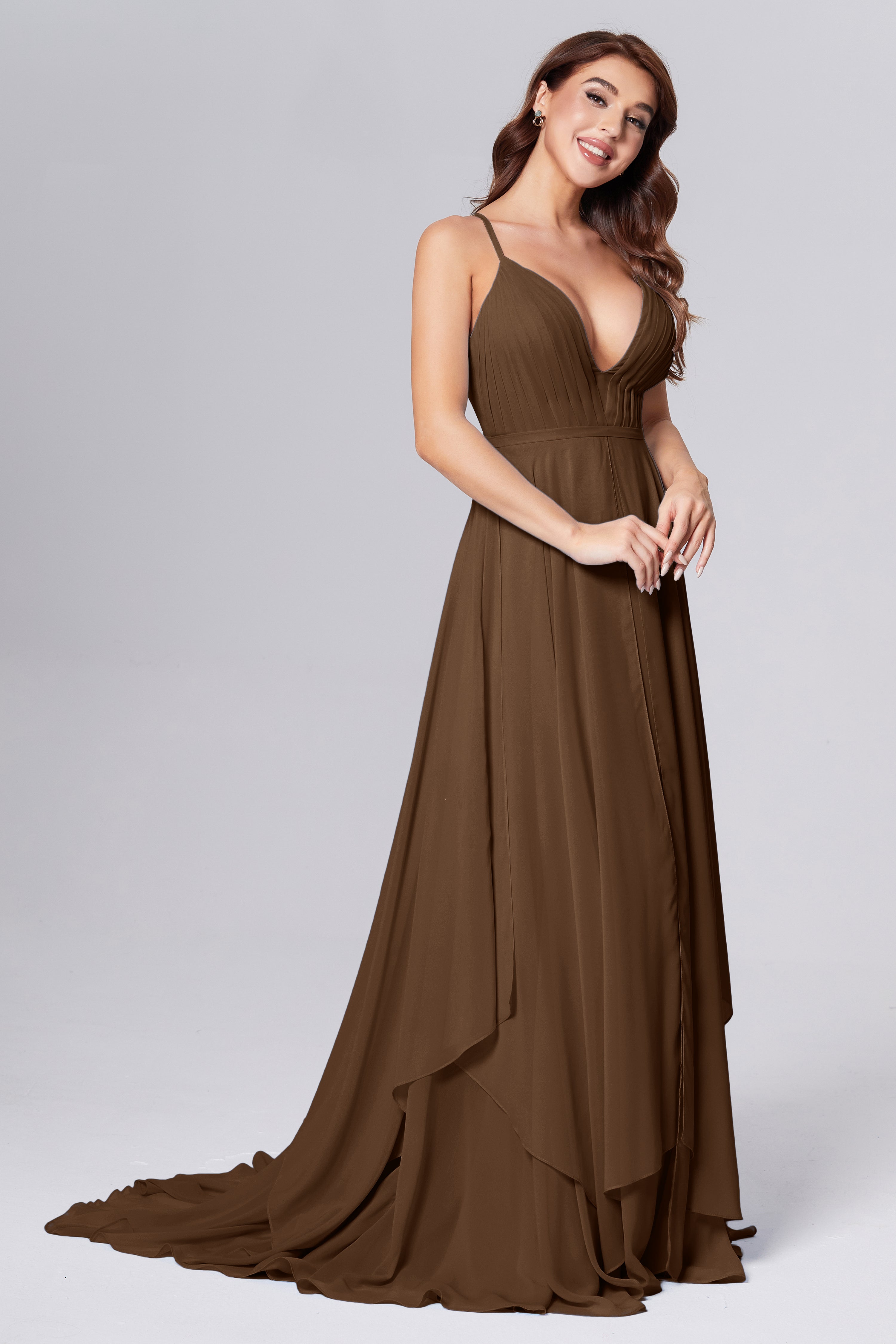 Pleating Chiffon Prom Dresses with Trailing