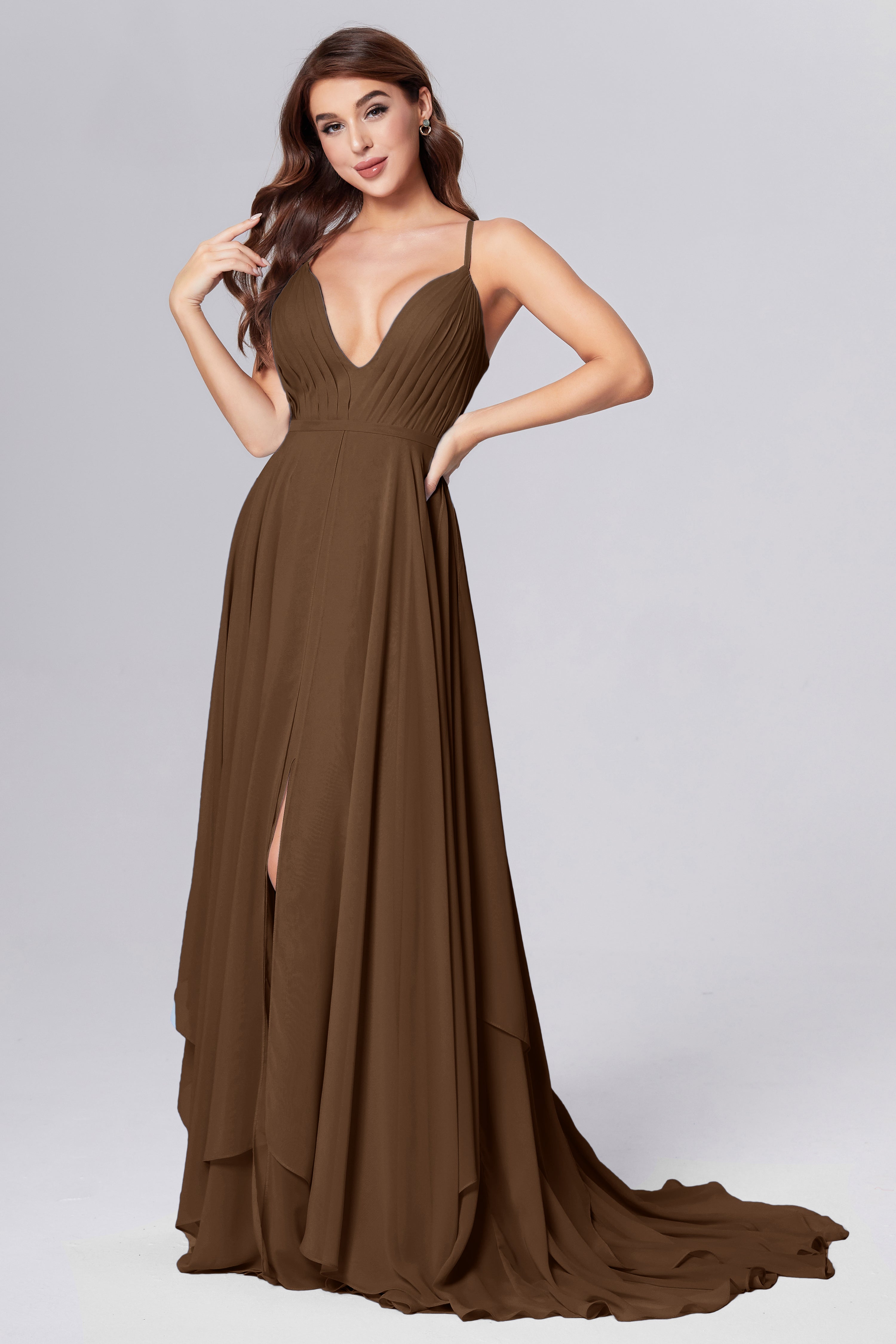 Pleating Chiffon Prom Dresses with Trailing
