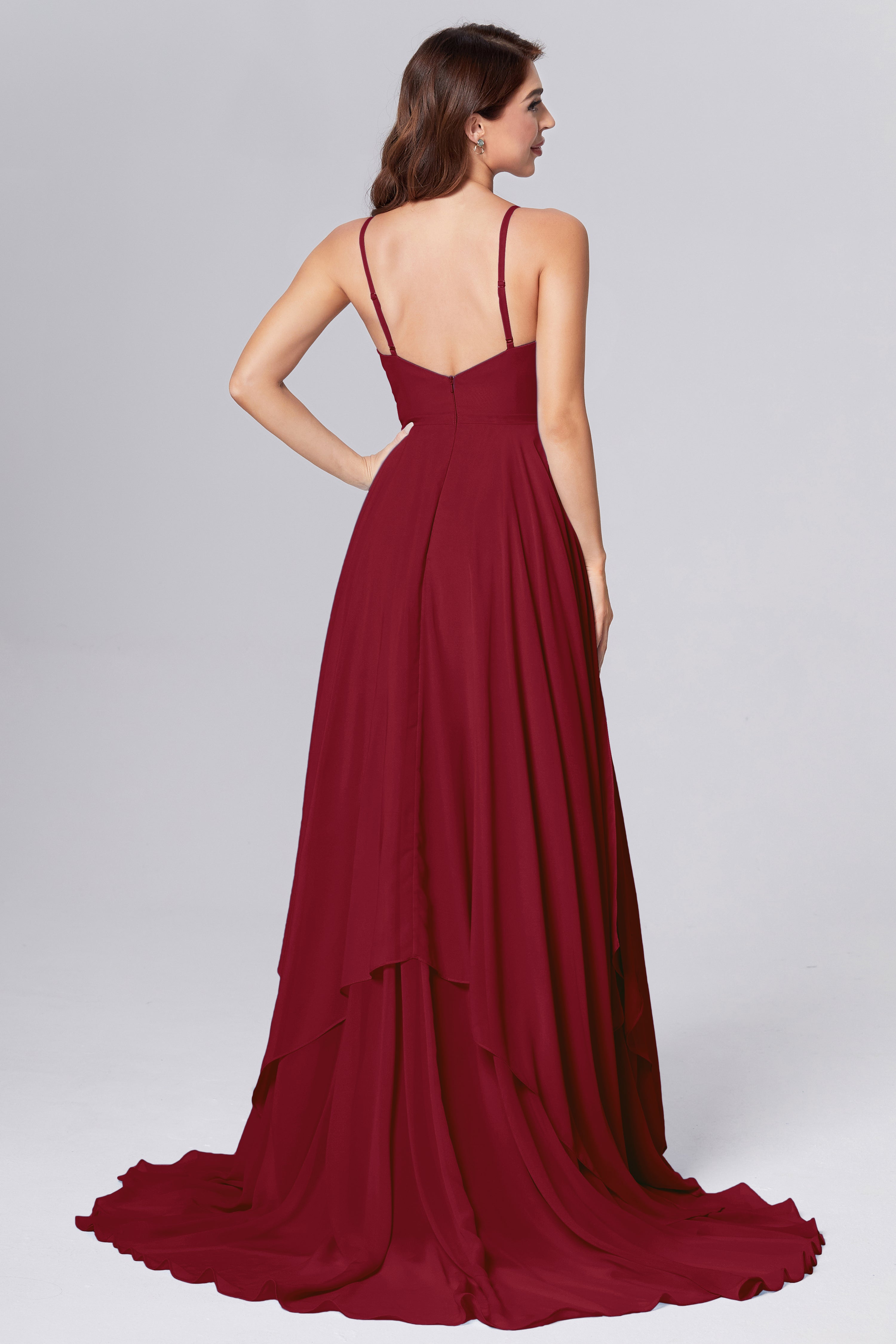 Pleating Chiffon Prom Dresses with Trailing