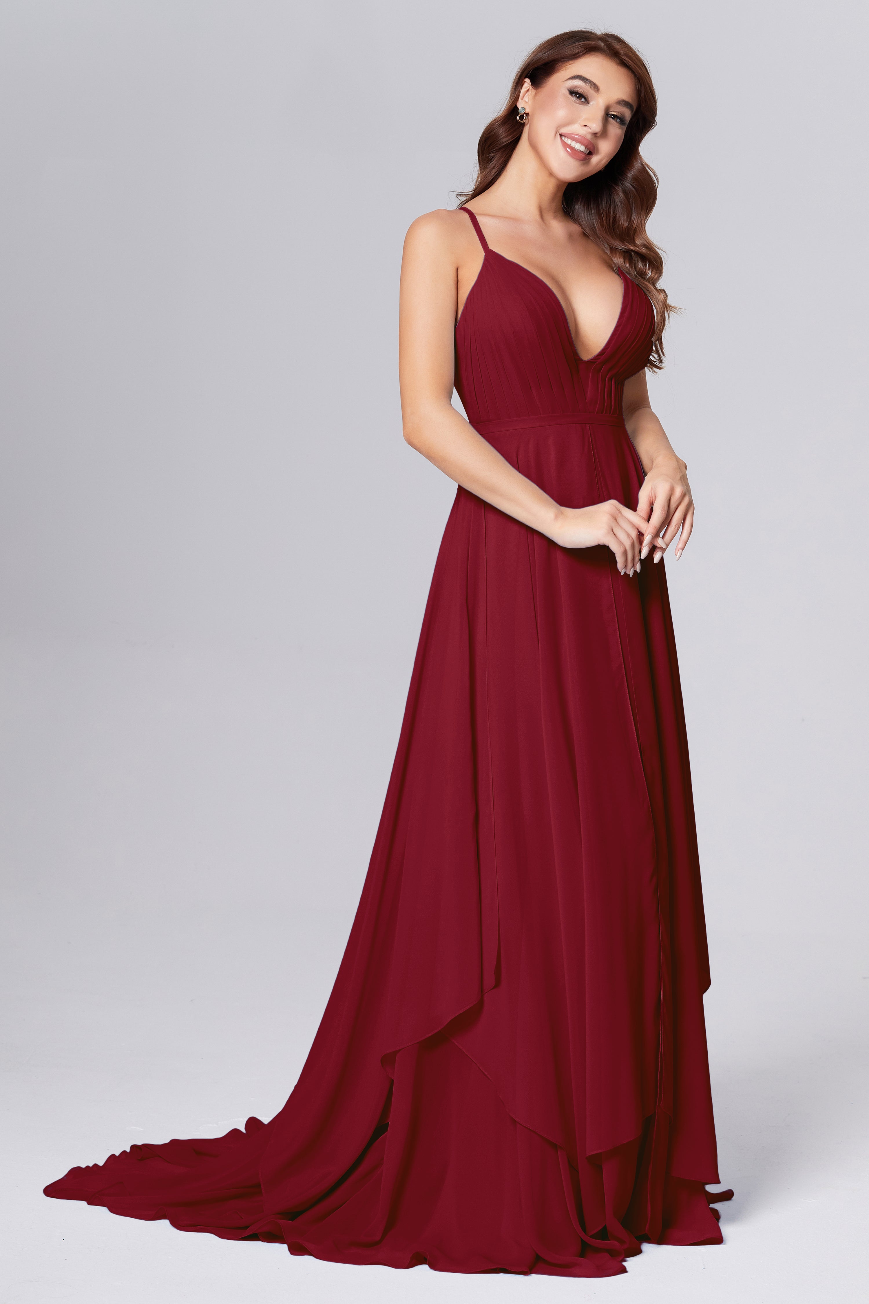 Pleating Chiffon Prom Dresses with Trailing