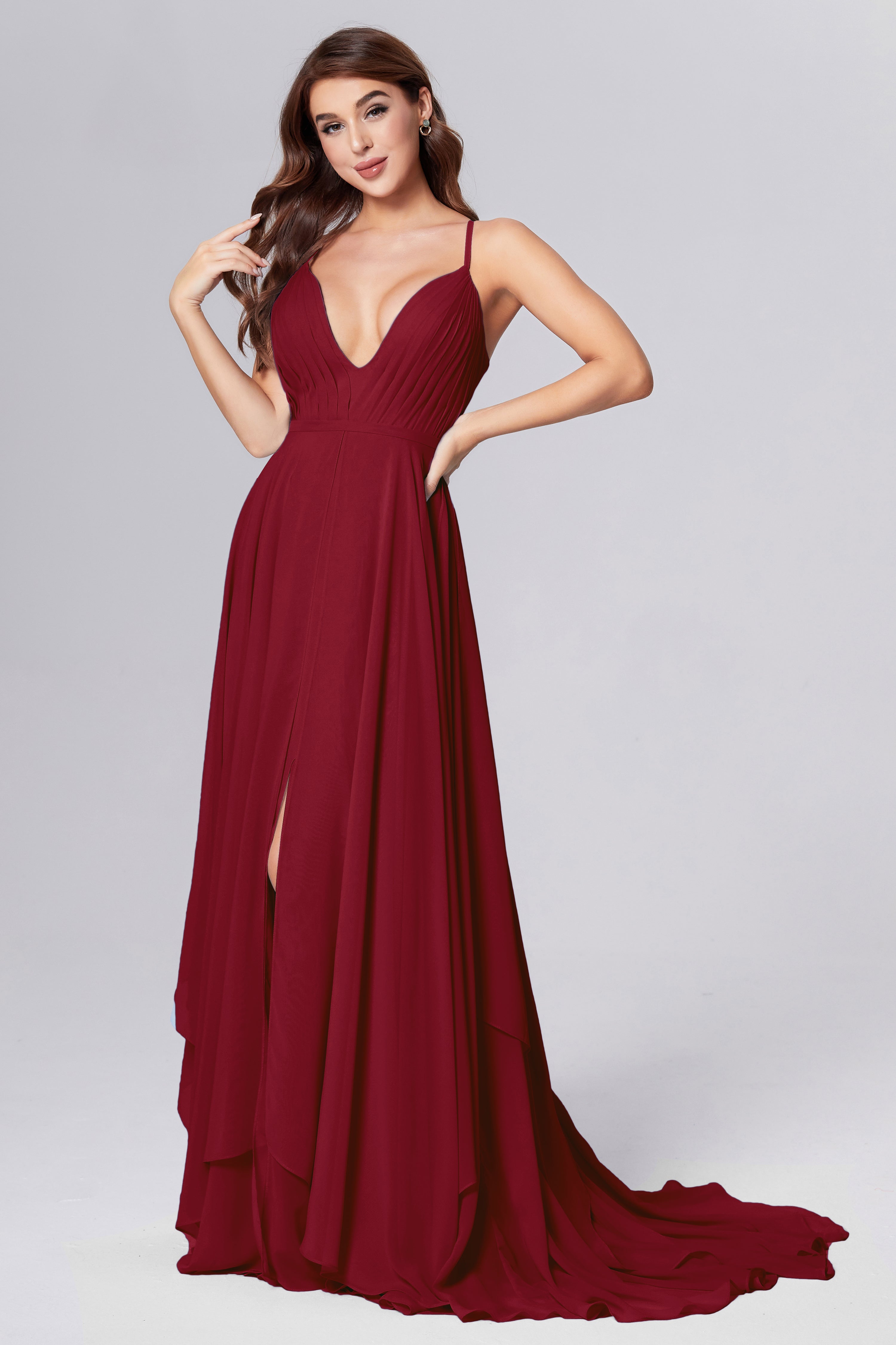 Pleating Chiffon Prom Dresses with Trailing