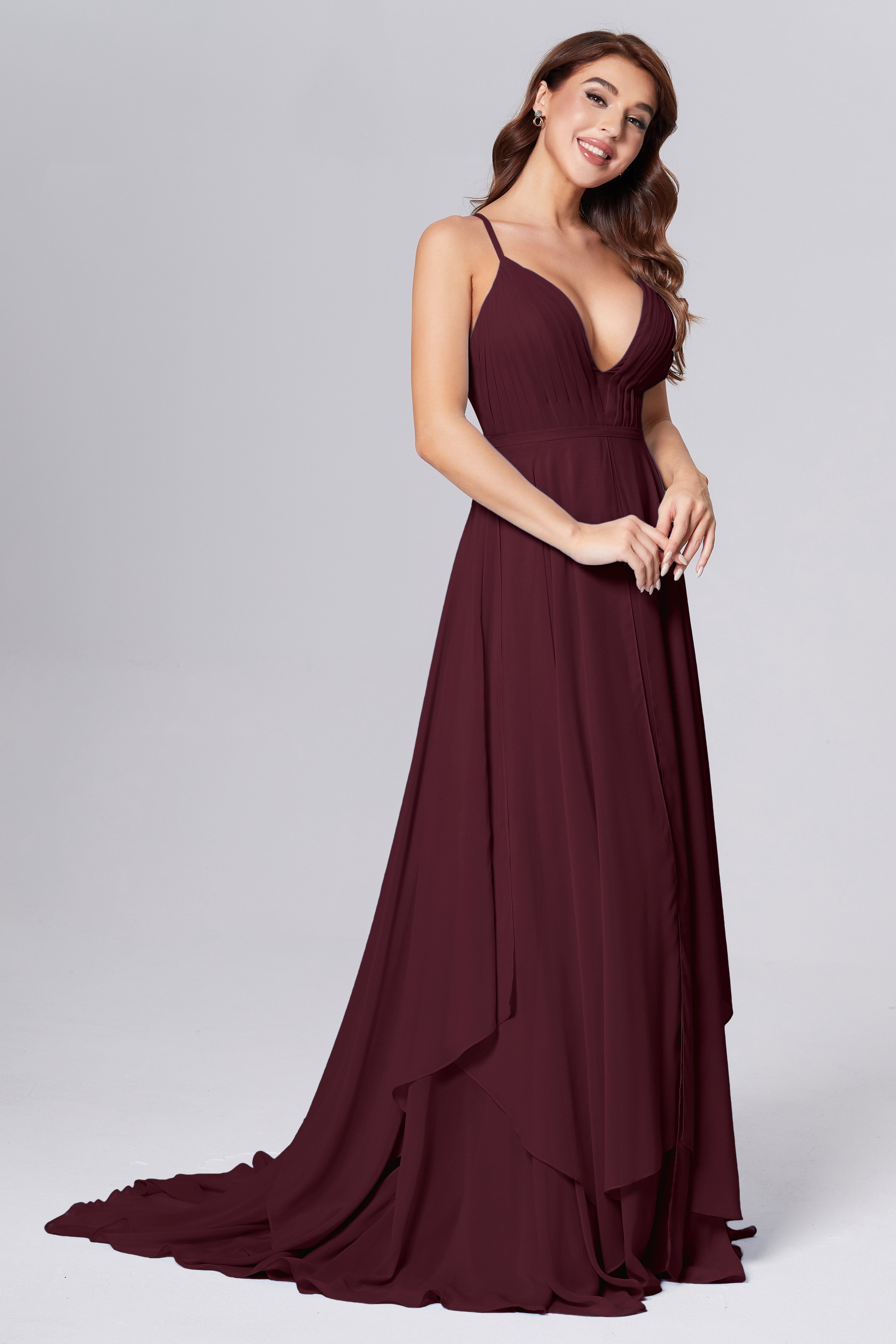 Pleating Chiffon Prom Dresses with Trailing