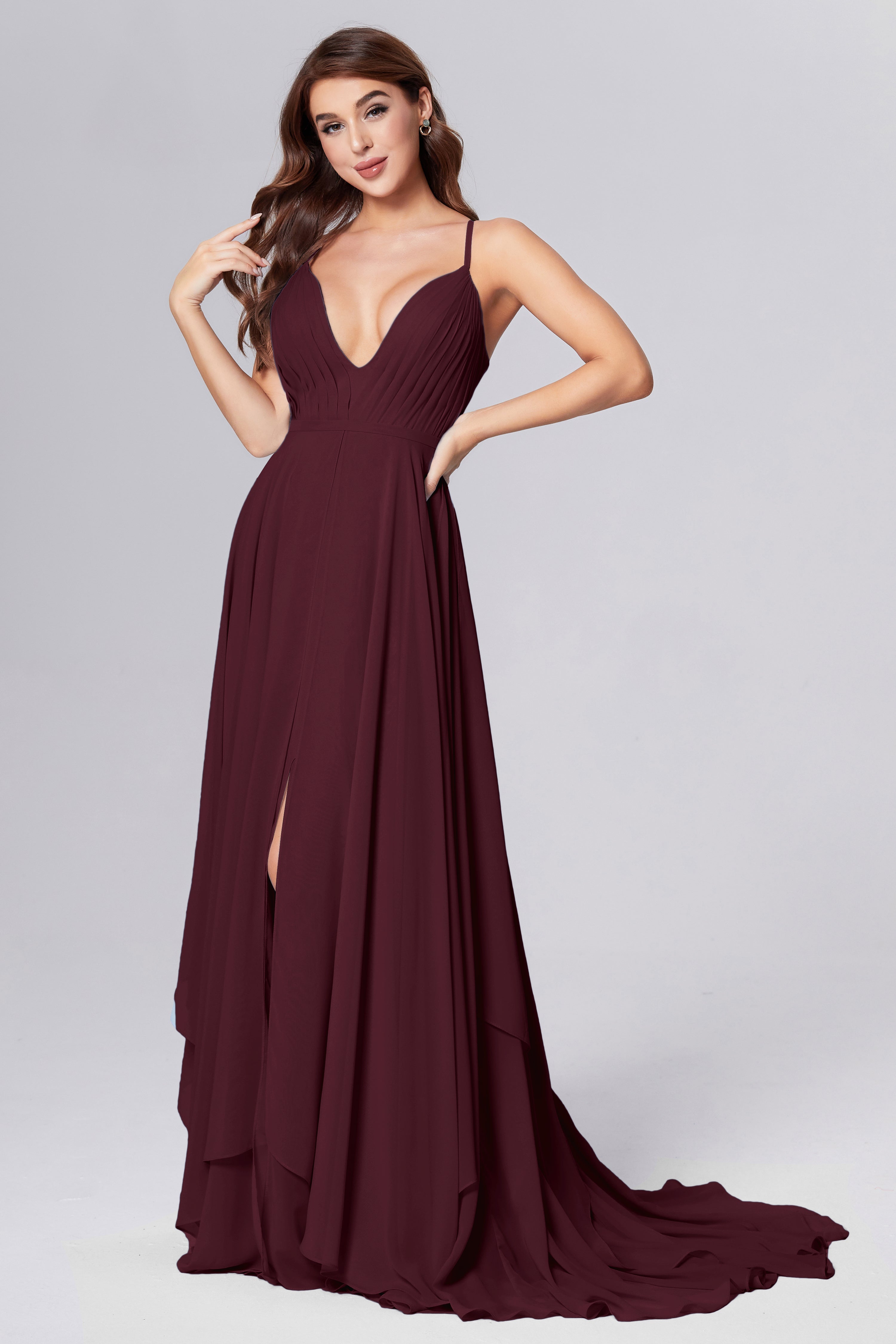 Pleating Chiffon Prom Dresses with Trailing