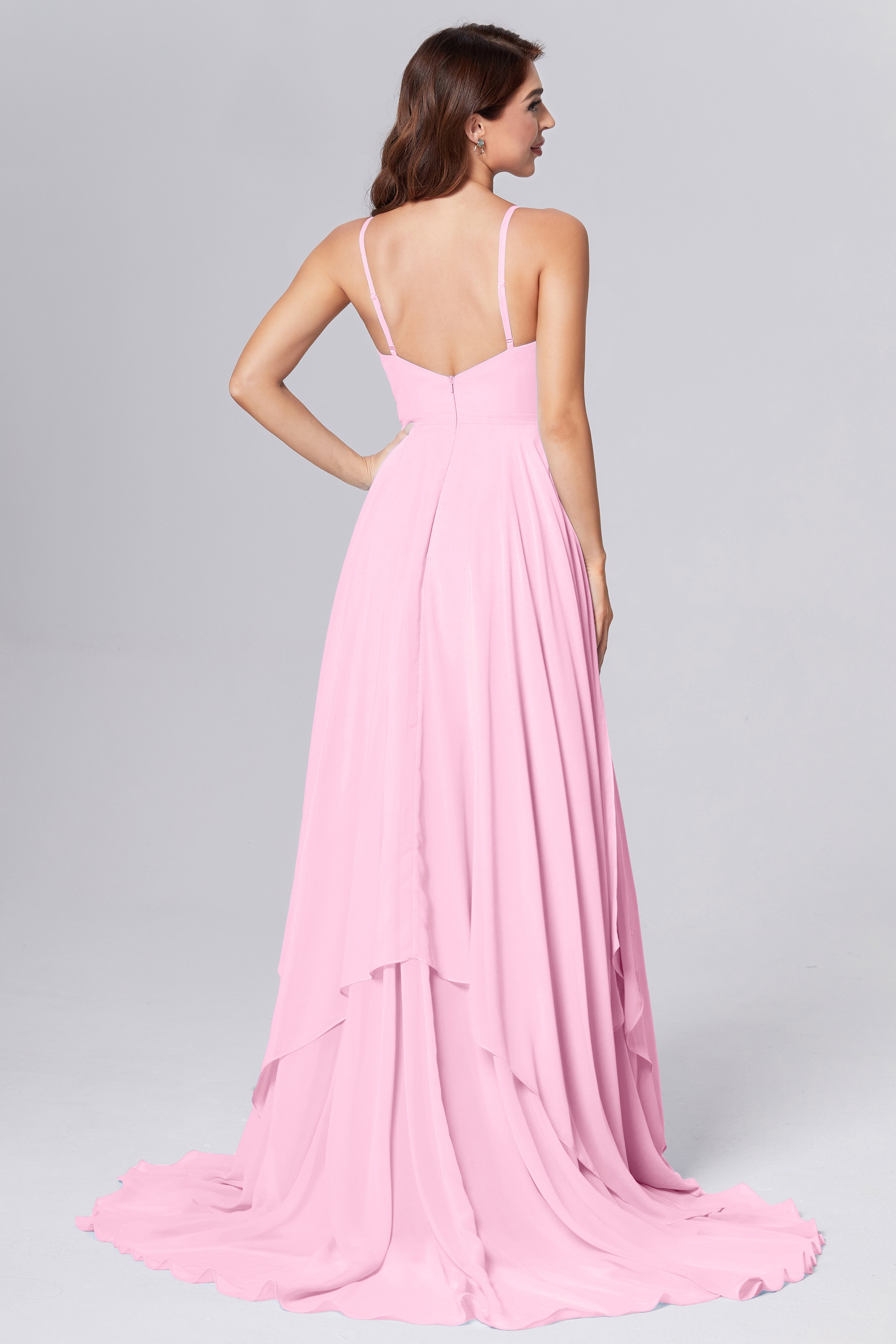 Pleating Chiffon Prom Dresses with Trailing