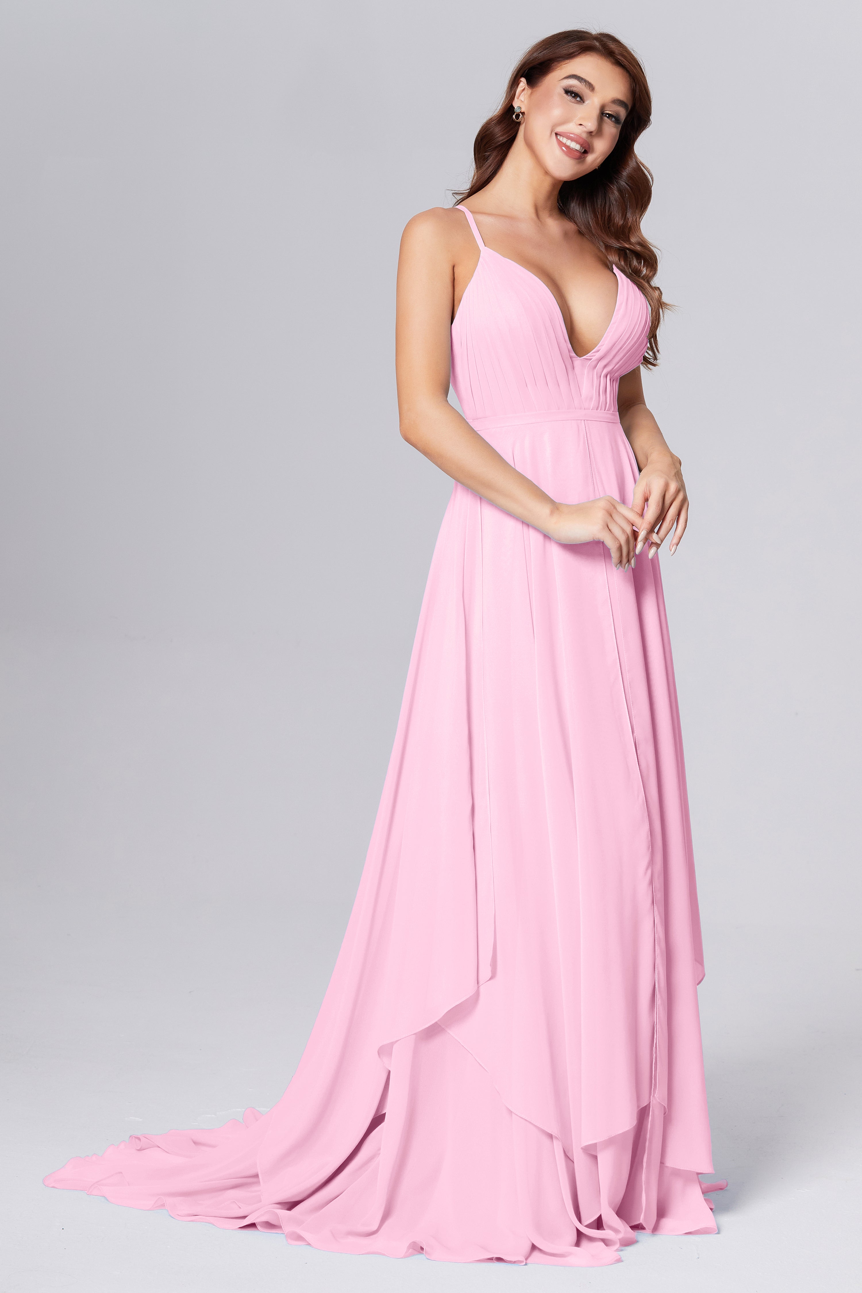 Pleating Chiffon Prom Dresses with Trailing