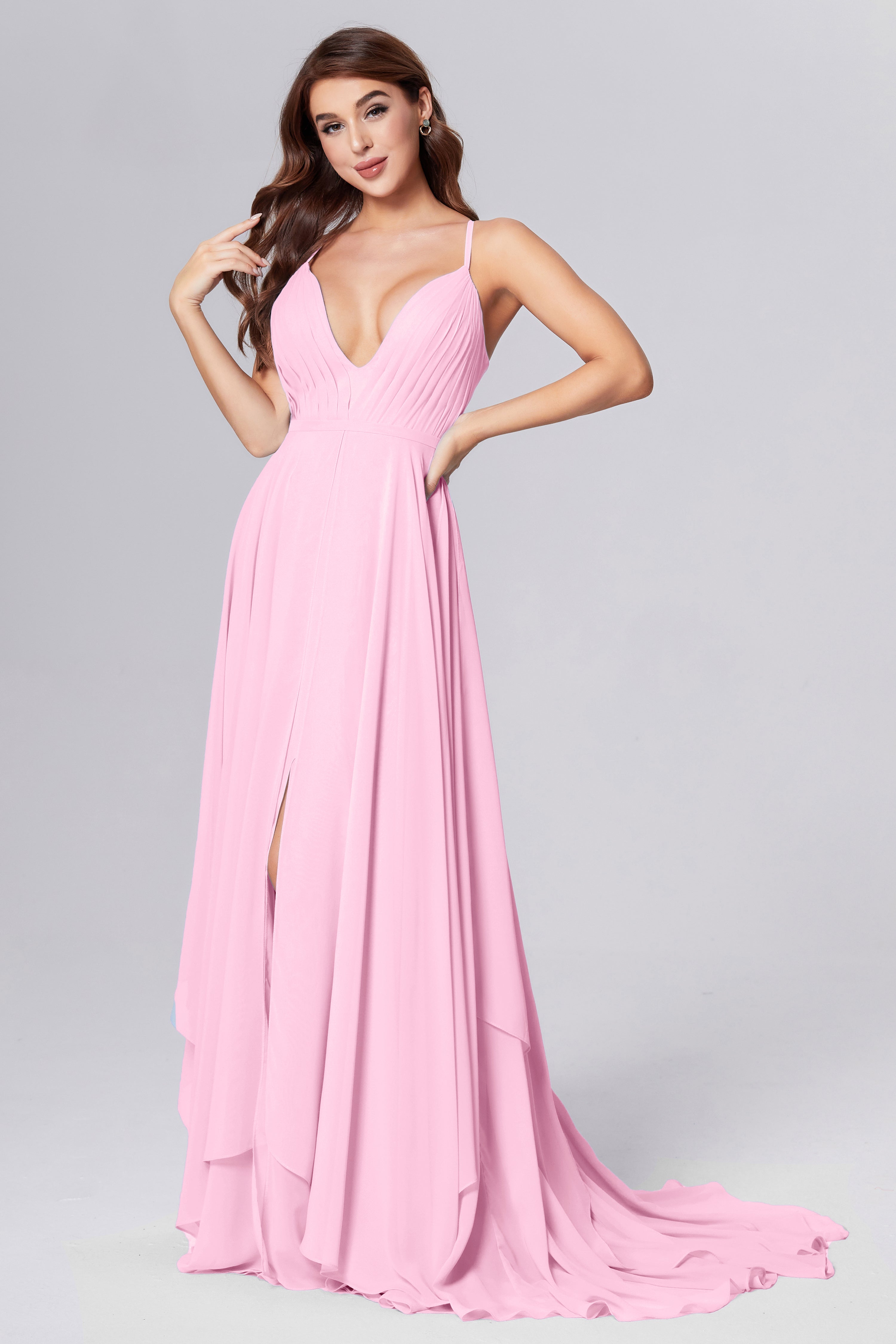 Pleating Chiffon Prom Dresses with Trailing