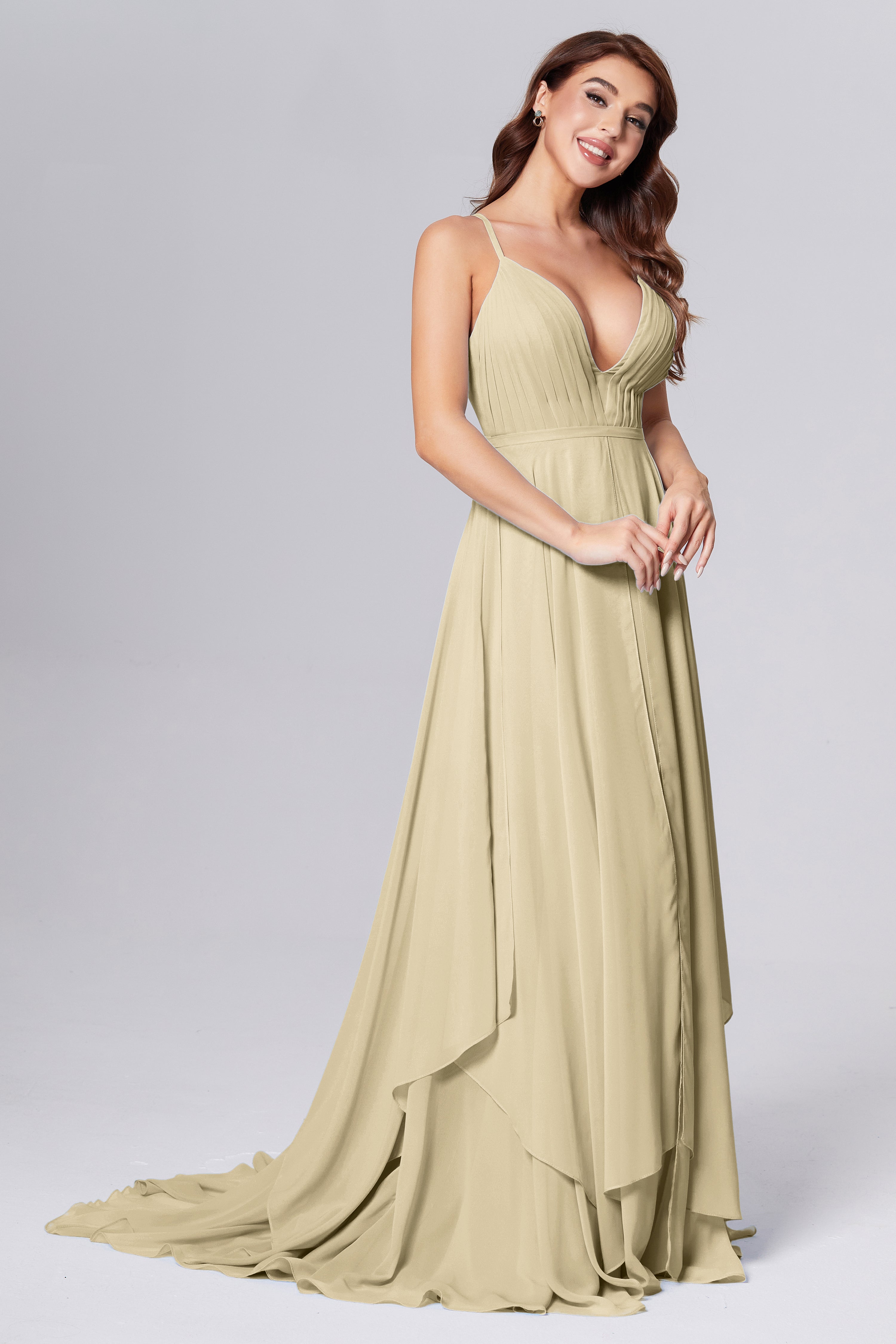 Pleating Chiffon Prom Dresses with Trailing