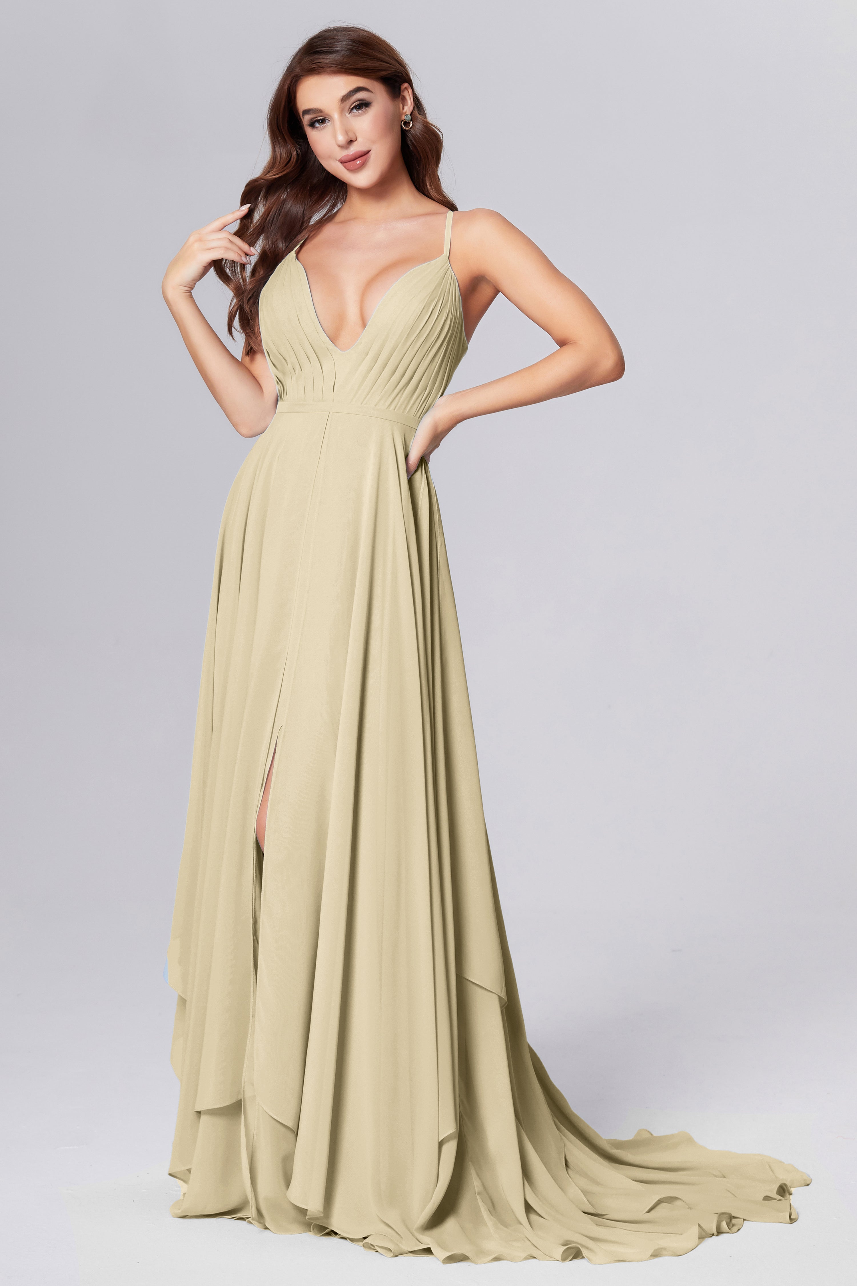 Pleating Chiffon Prom Dresses with Trailing