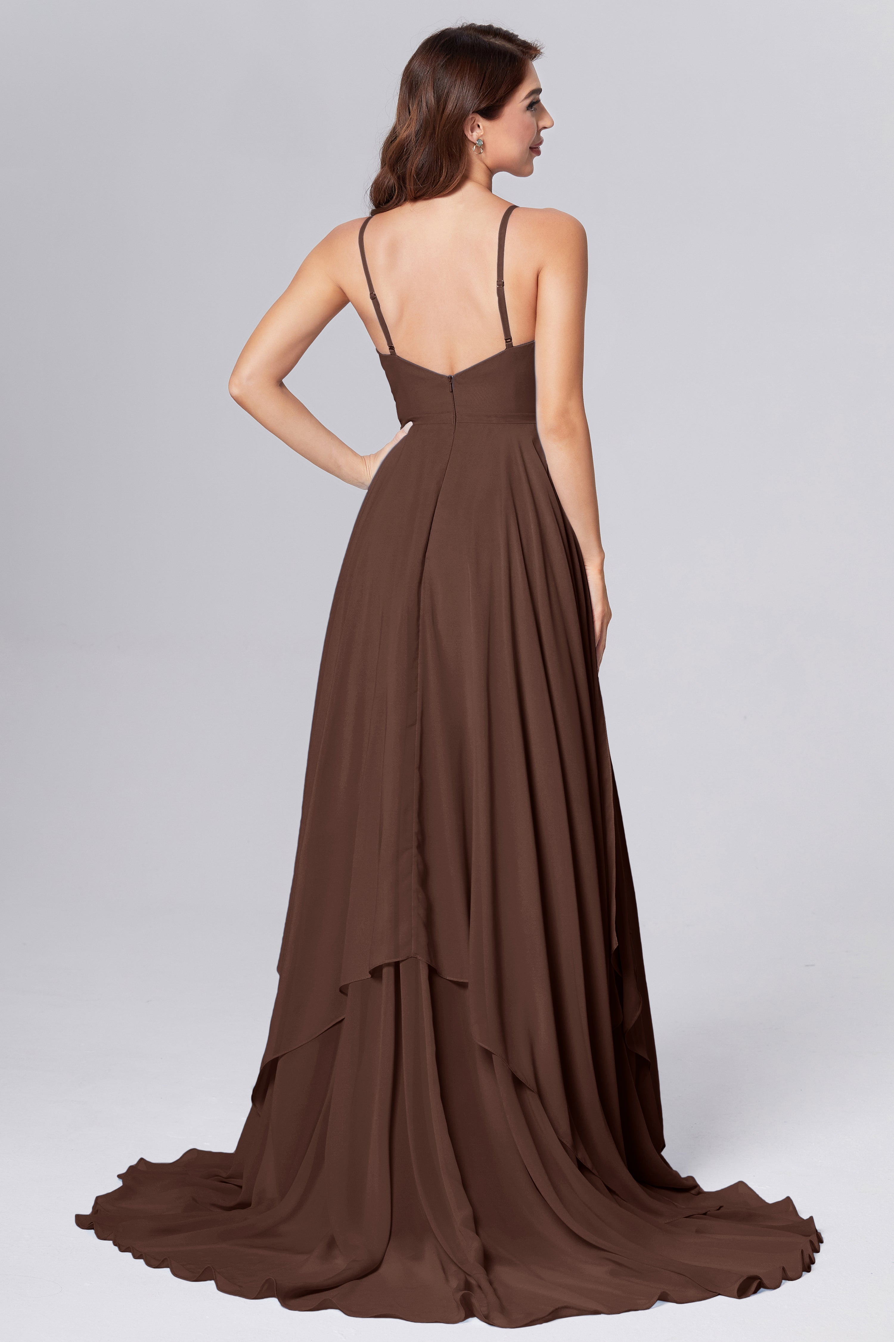 Pleating Chiffon Prom Dresses with Trailing