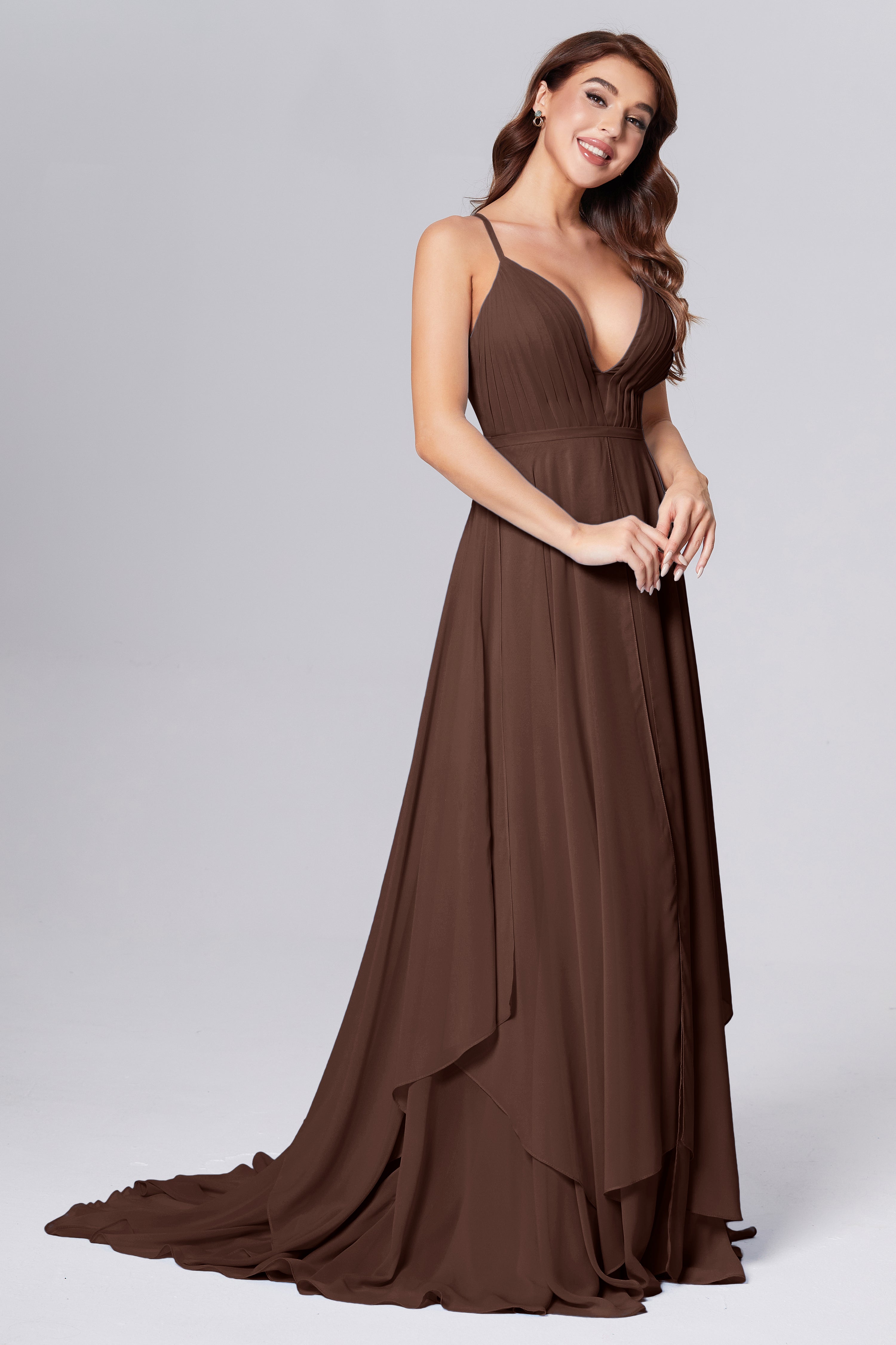 Pleating Chiffon Prom Dresses with Trailing