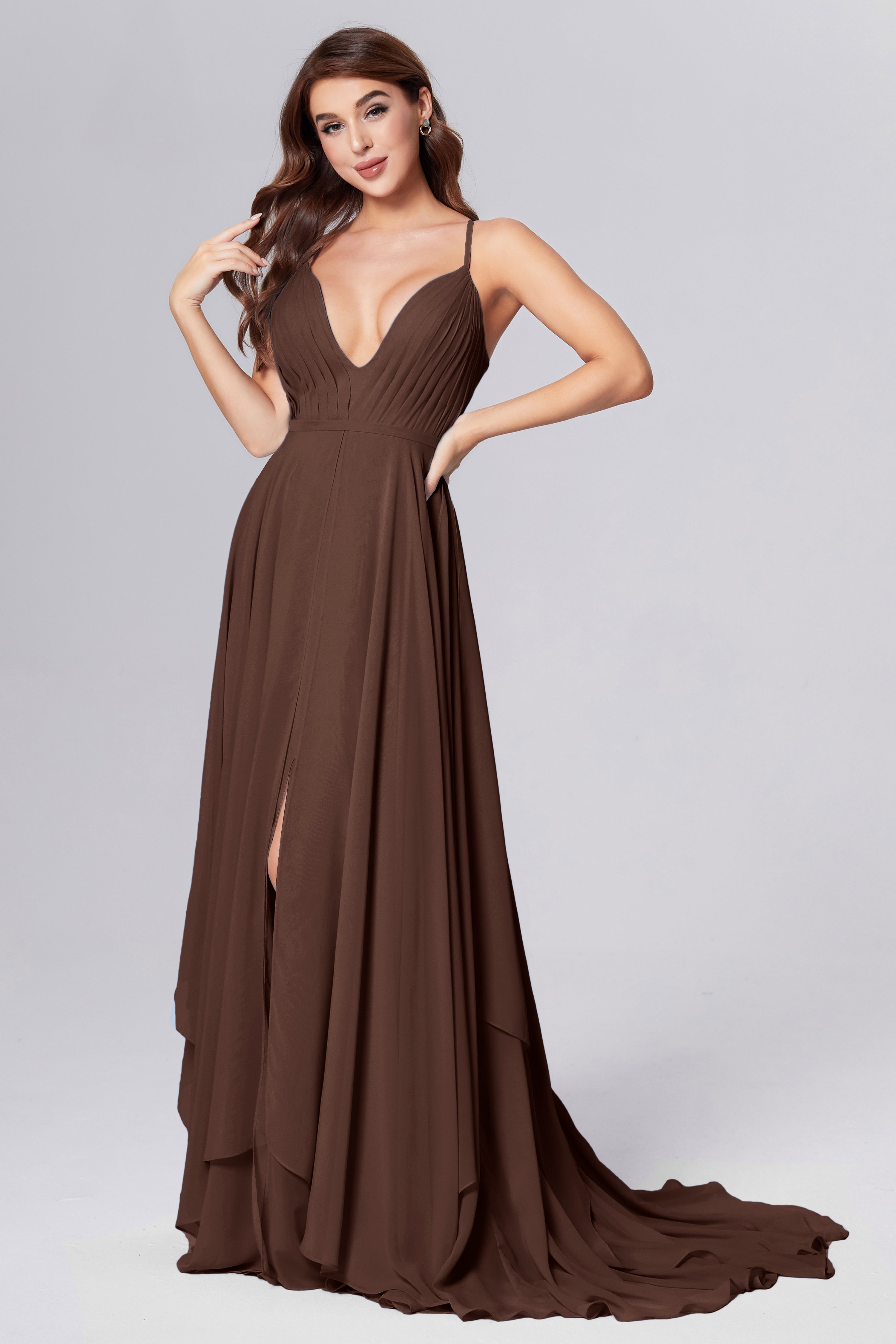 Pleating Chiffon Prom Dresses with Trailing