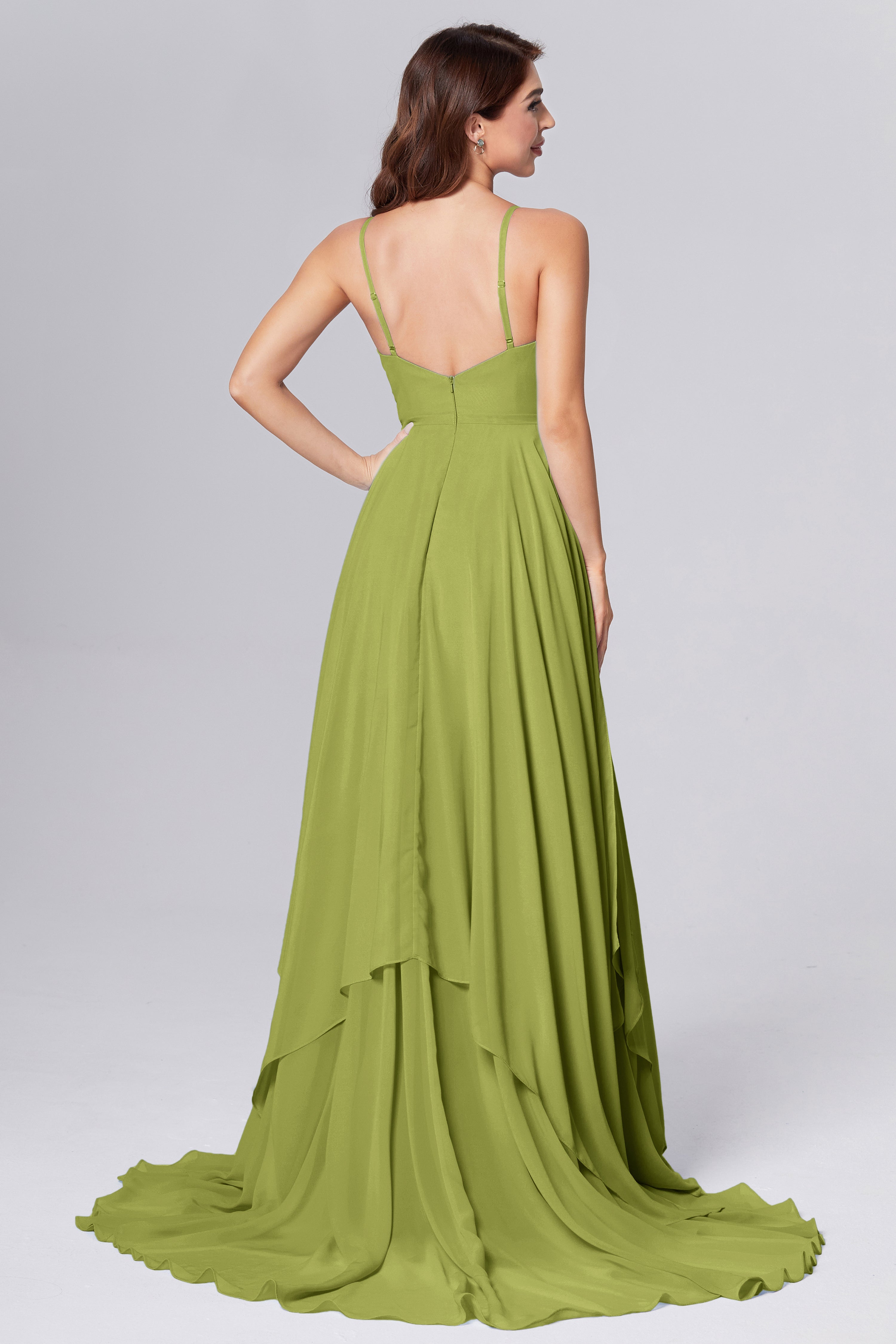 Pleating Chiffon Prom Dresses with Trailing