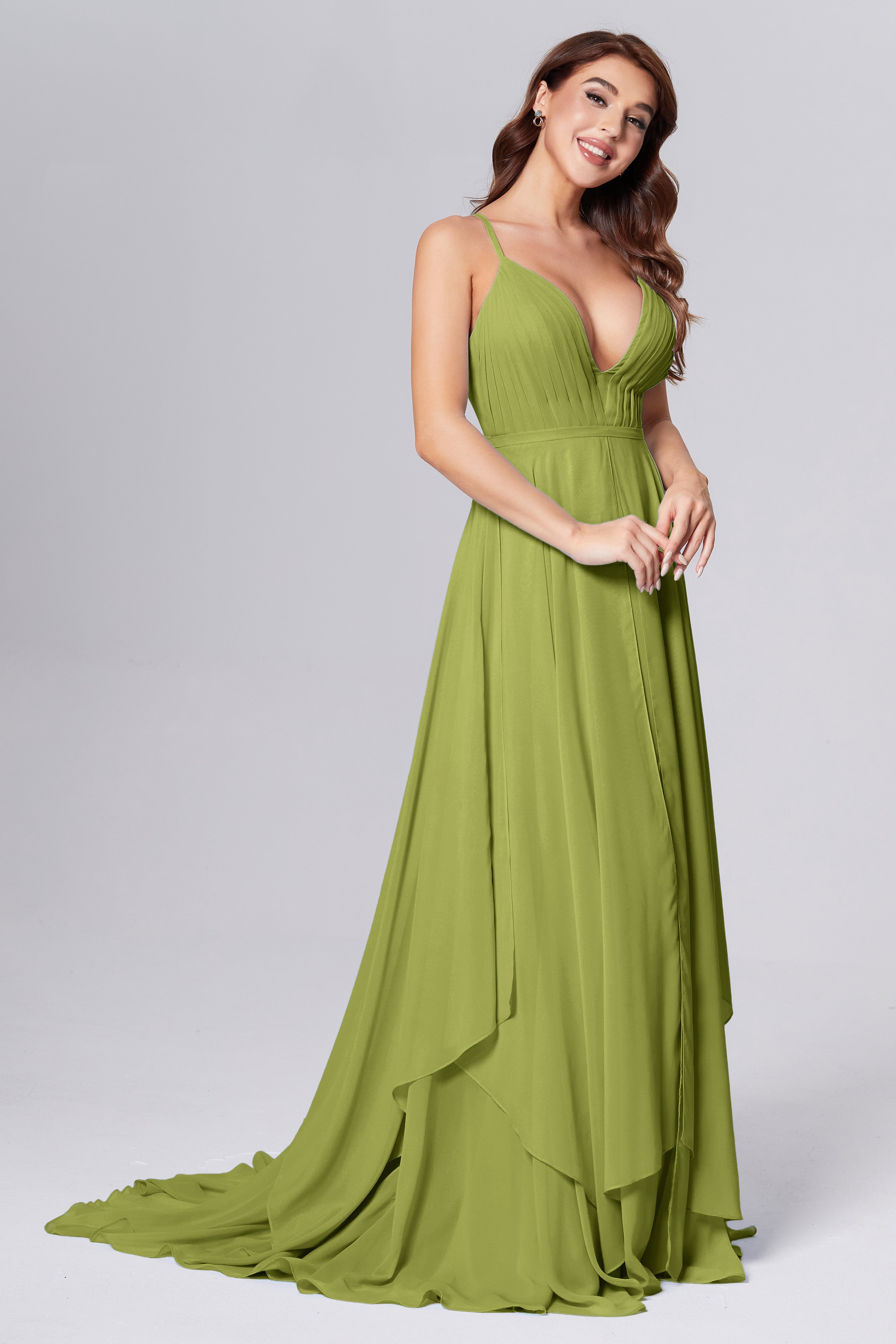 Pleating Chiffon Prom Dresses with Trailing