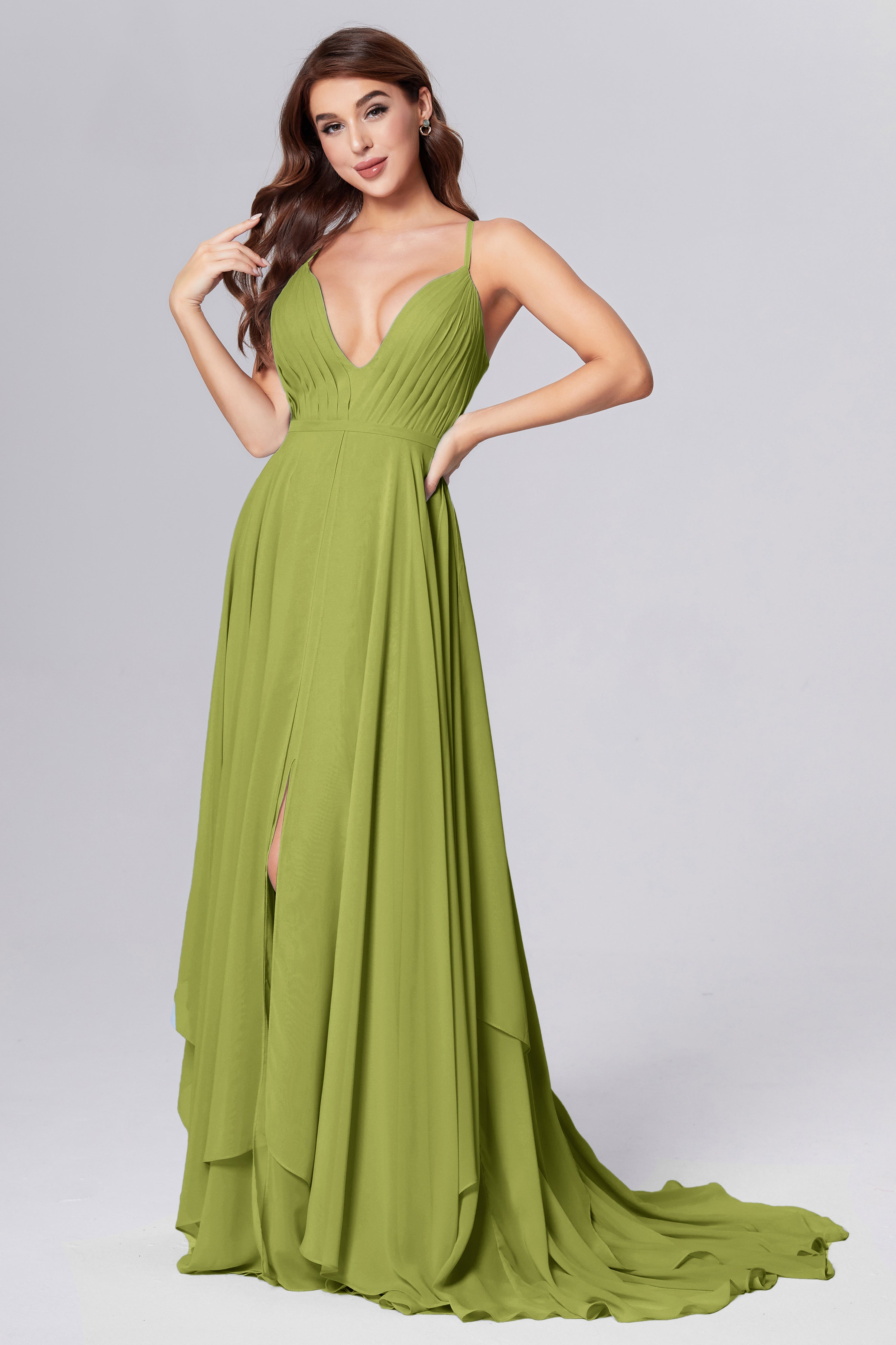 Pleating Chiffon Prom Dresses with Trailing