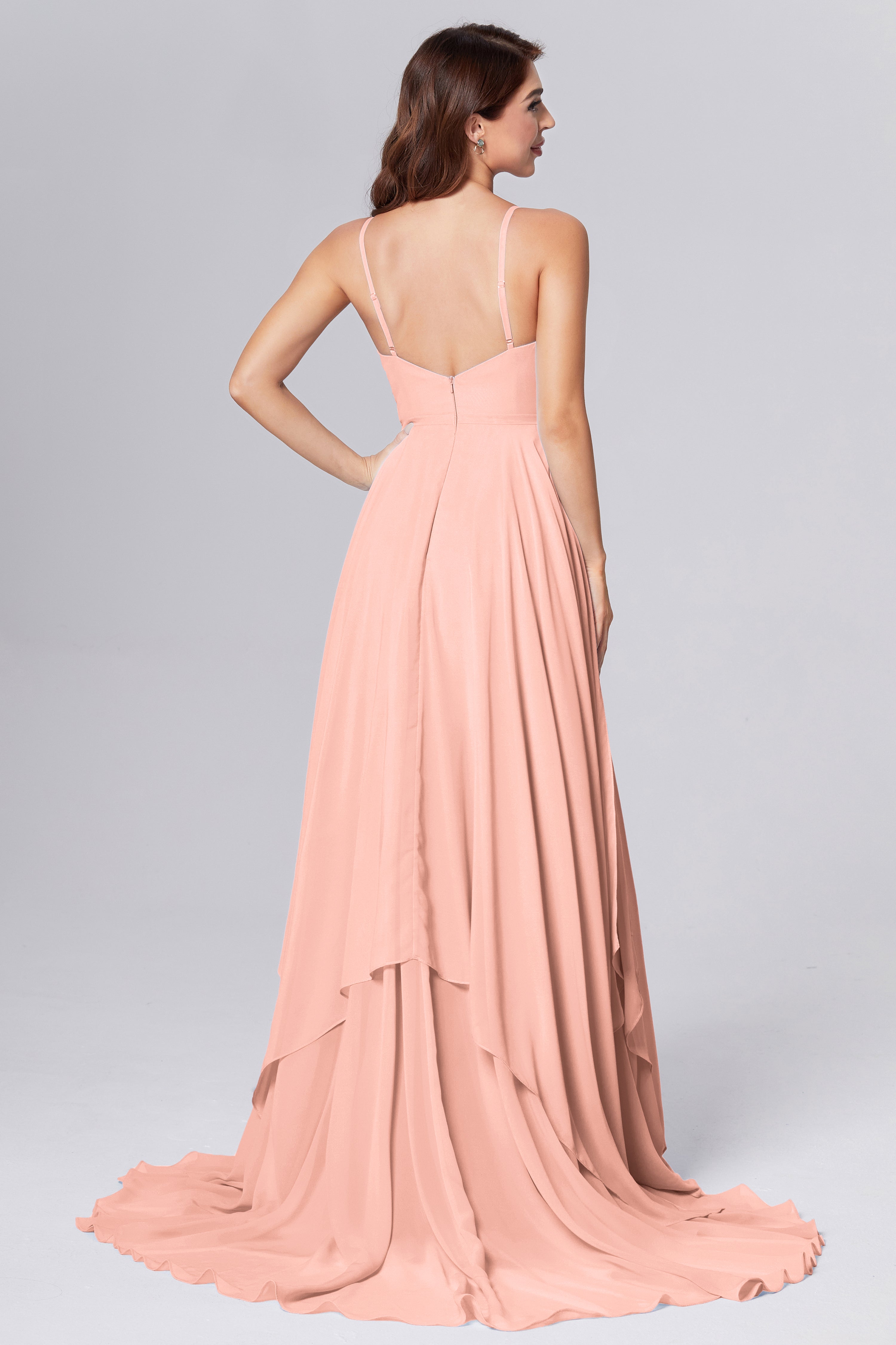 Pleating Chiffon Prom Dresses with Trailing