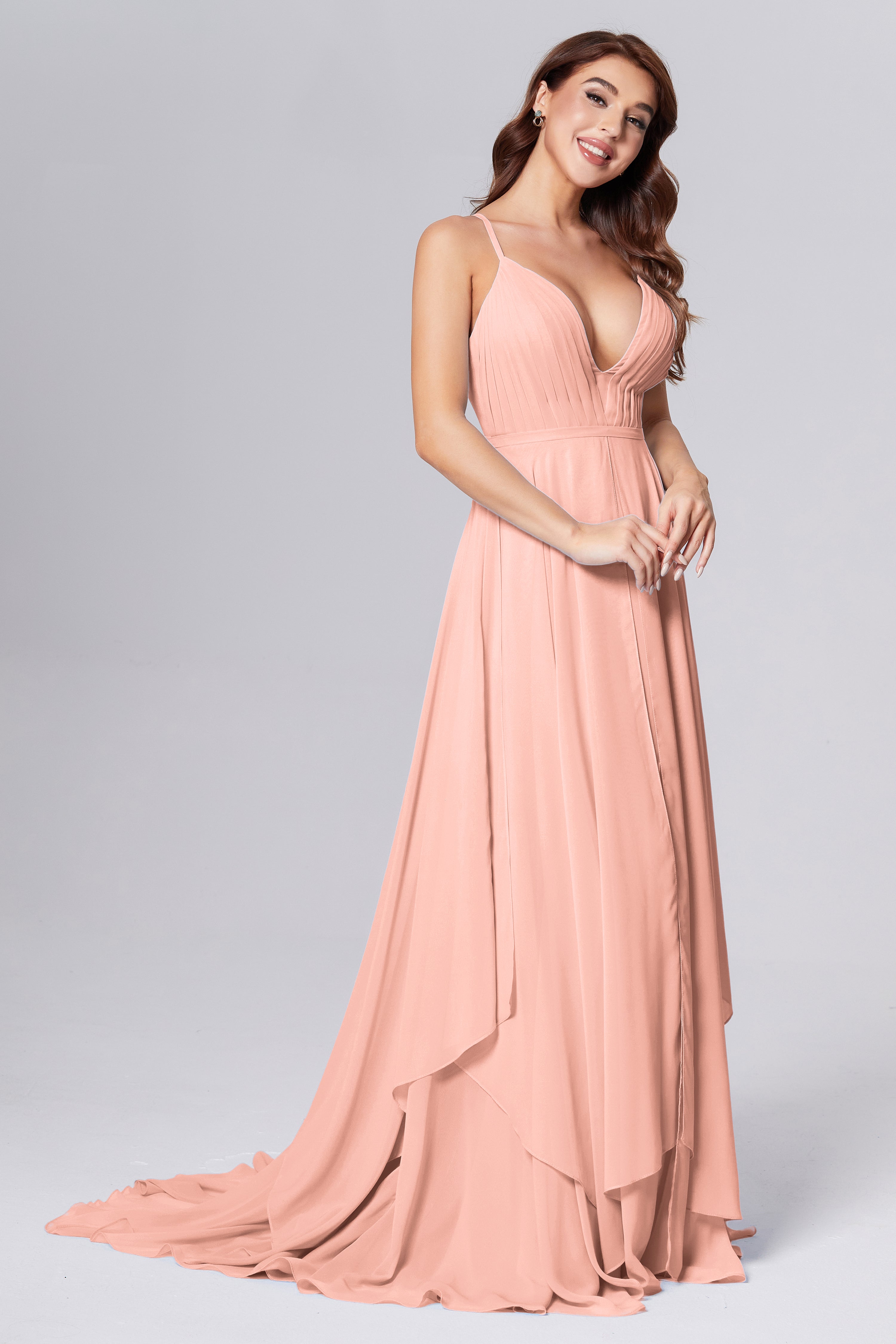 Pleating Chiffon Prom Dresses with Trailing