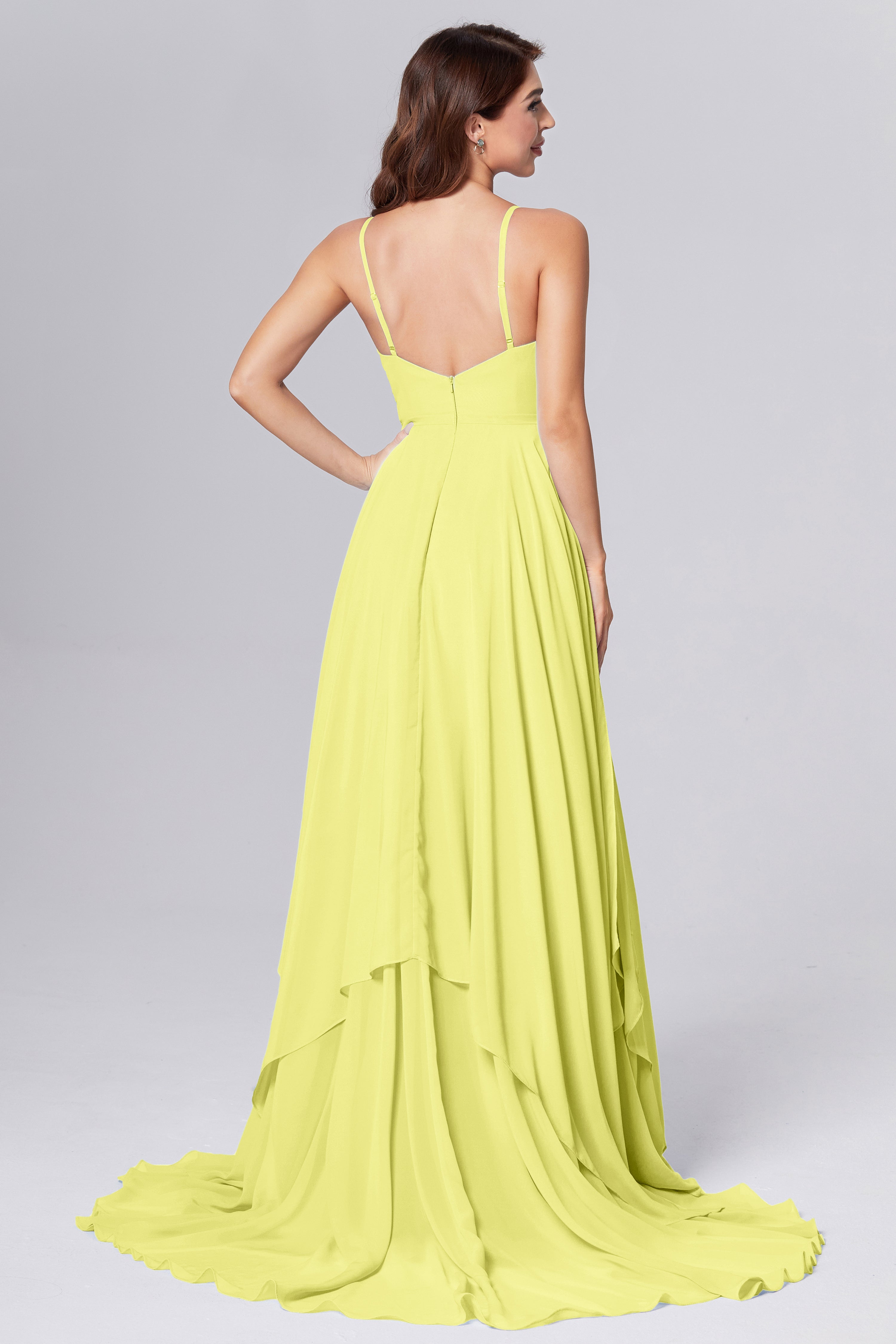 Pleating Chiffon Prom Dresses with Trailing