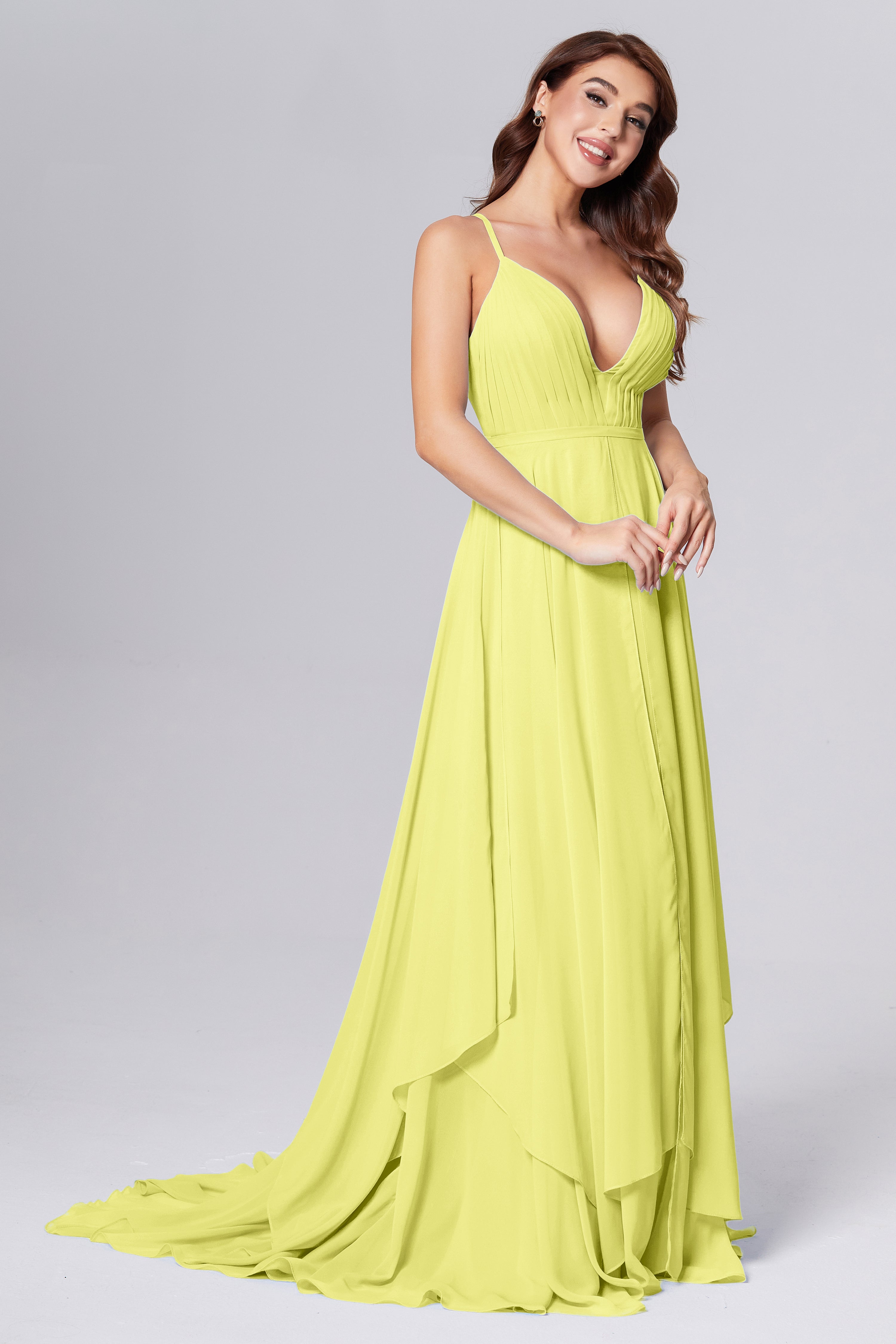 Pleating Chiffon Prom Dresses with Trailing
