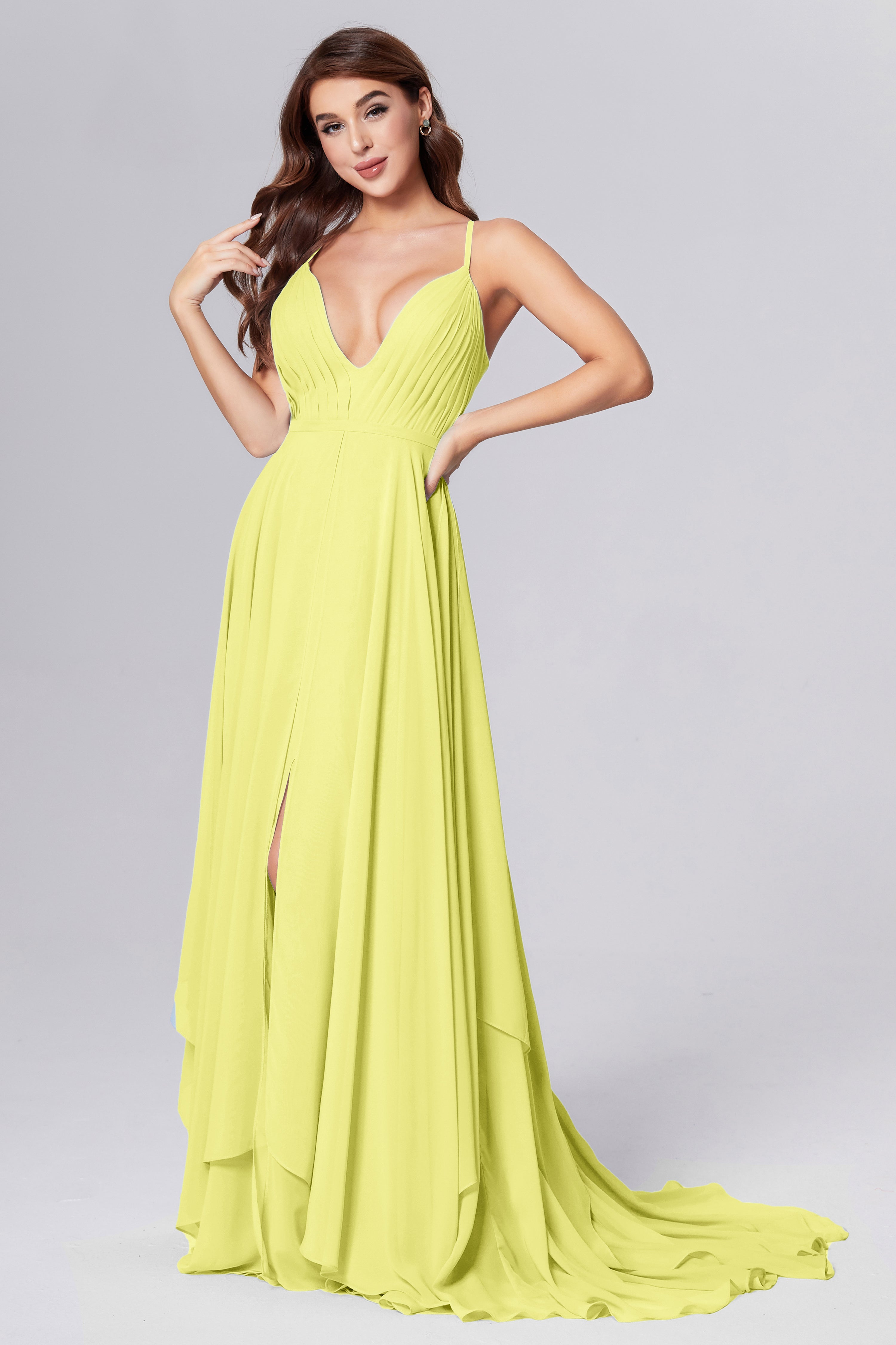 Pleating Chiffon Prom Dresses with Trailing