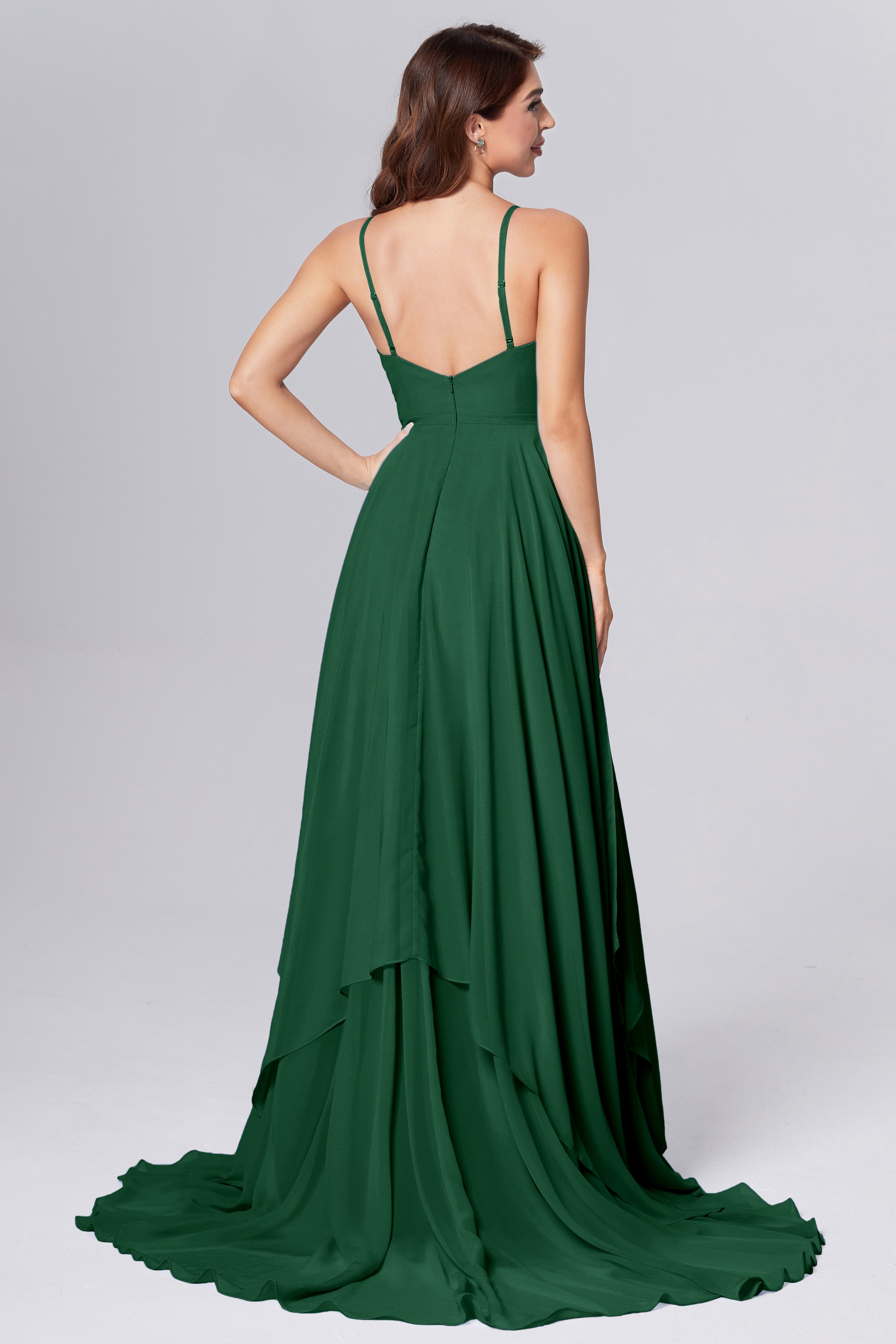 Pleating Chiffon Prom Dresses with Trailing