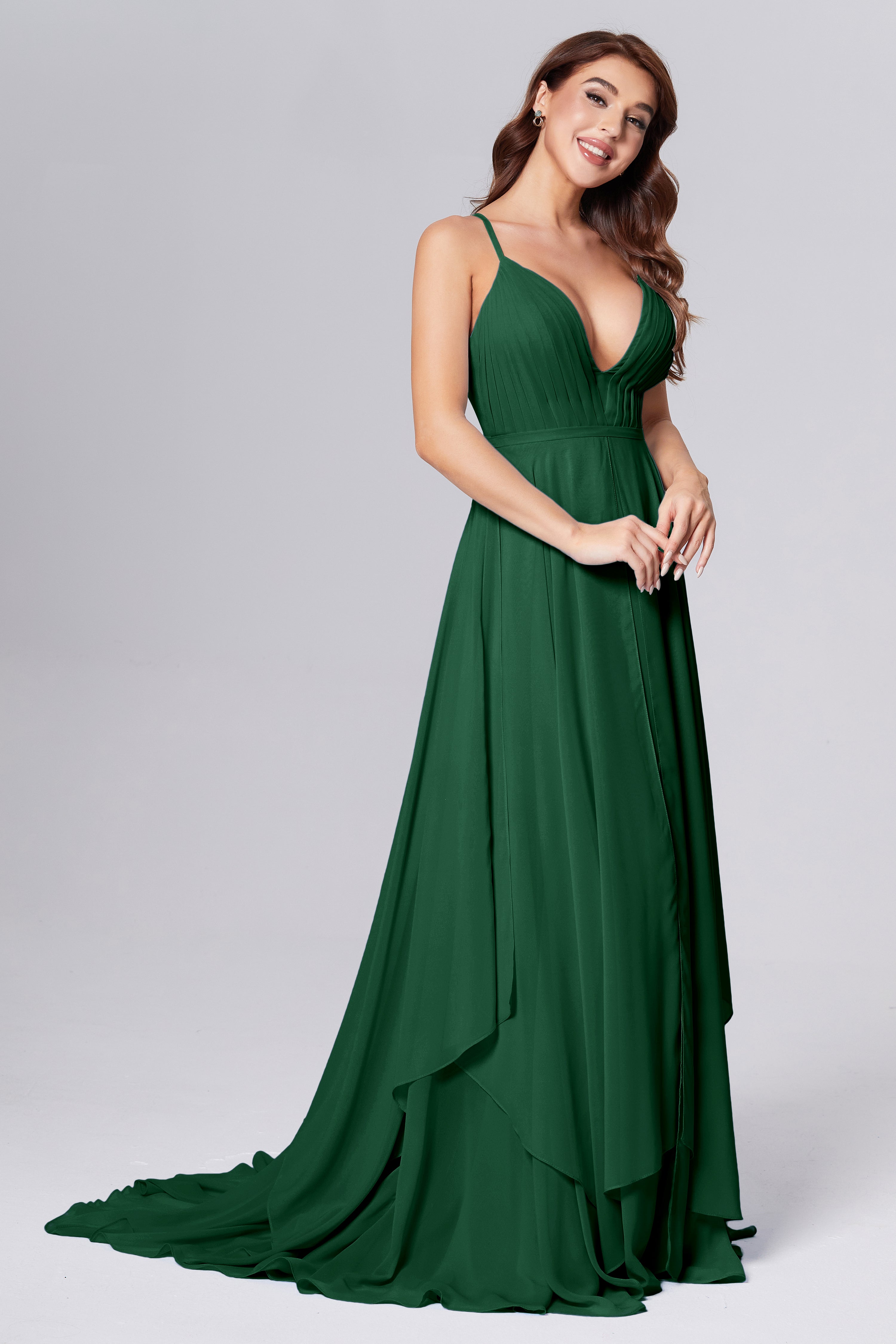 Pleating Chiffon Prom Dresses with Trailing