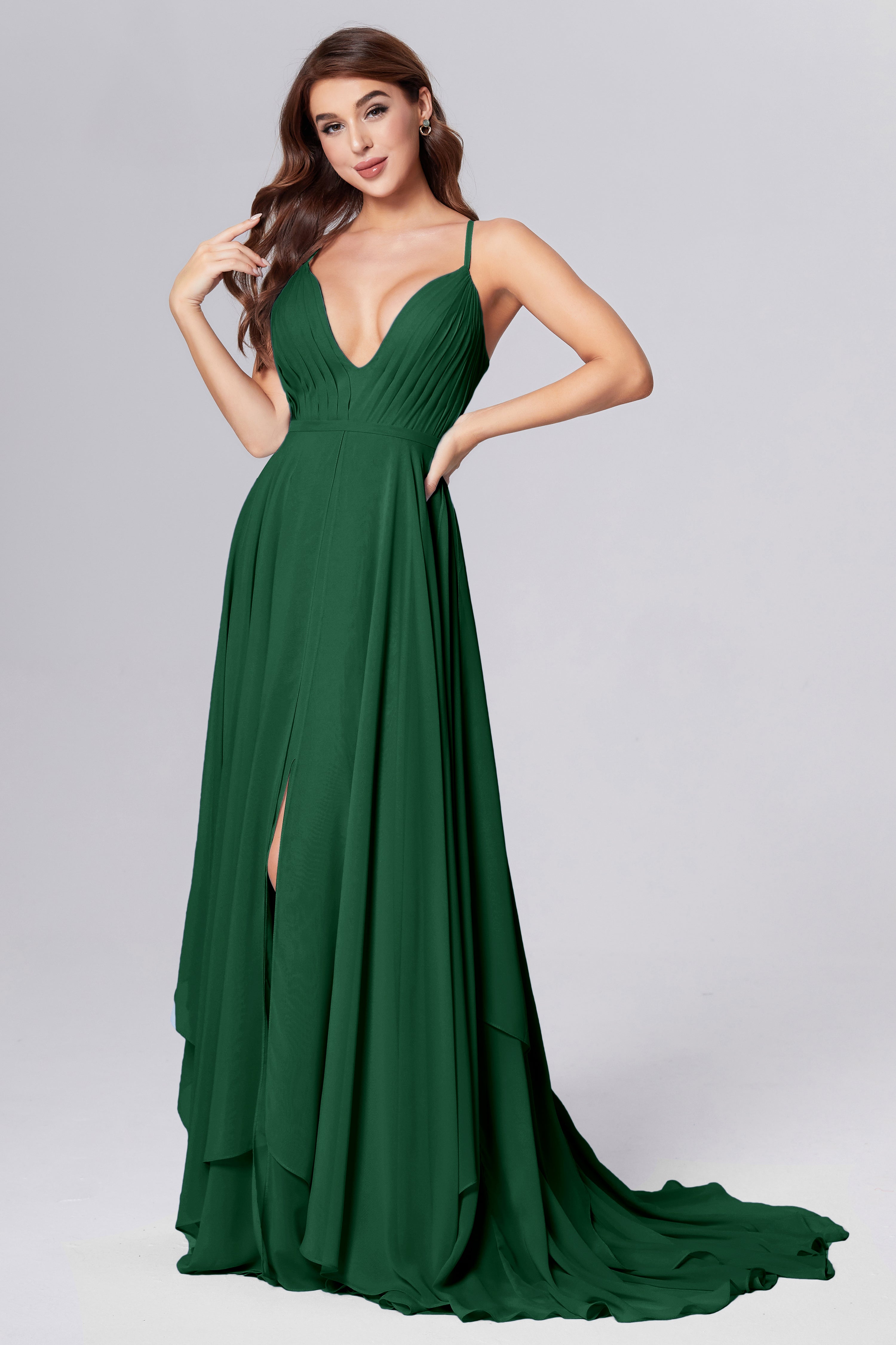 Pleating Chiffon Prom Dresses with Trailing