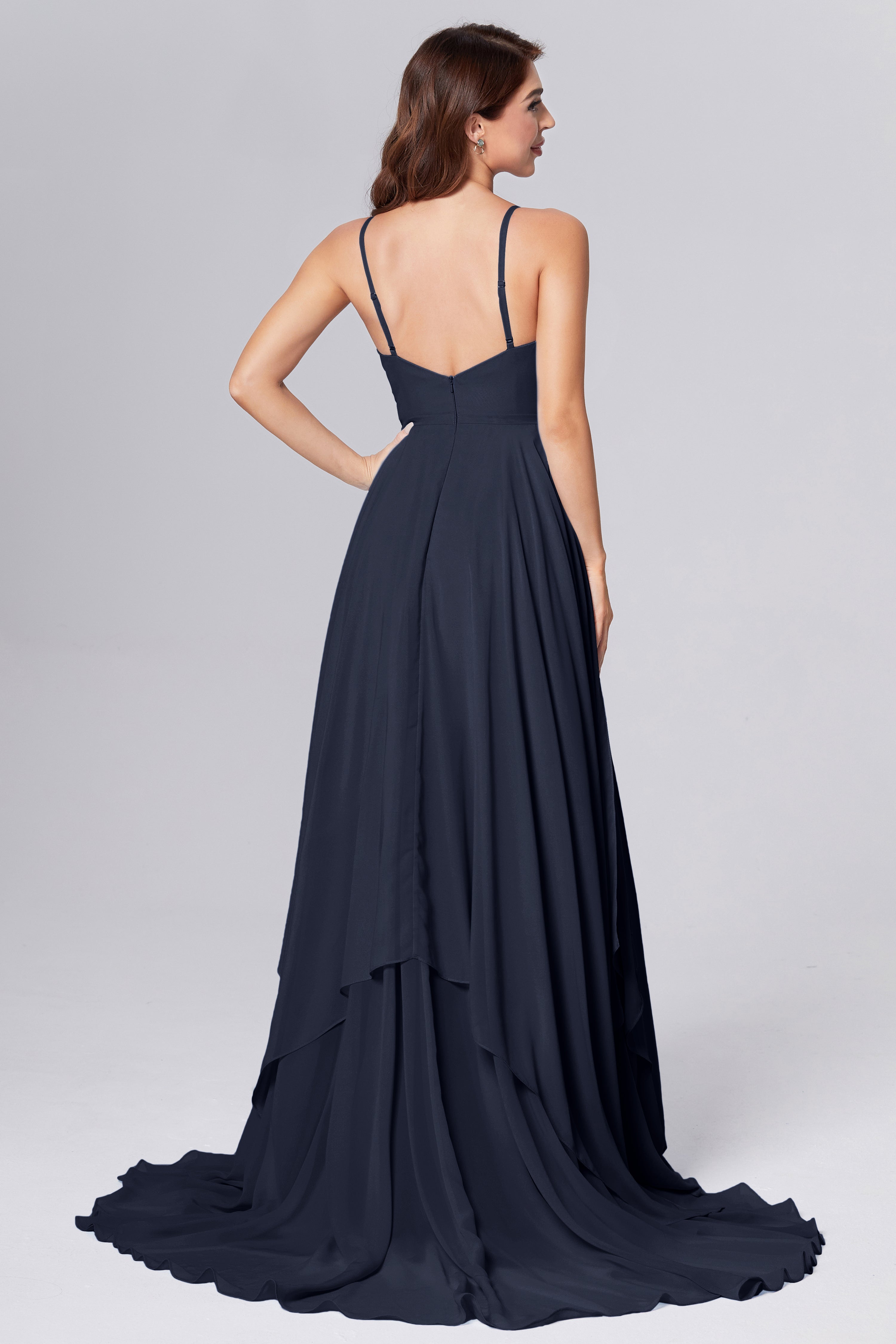 Pleating Chiffon Prom Dresses with Trailing