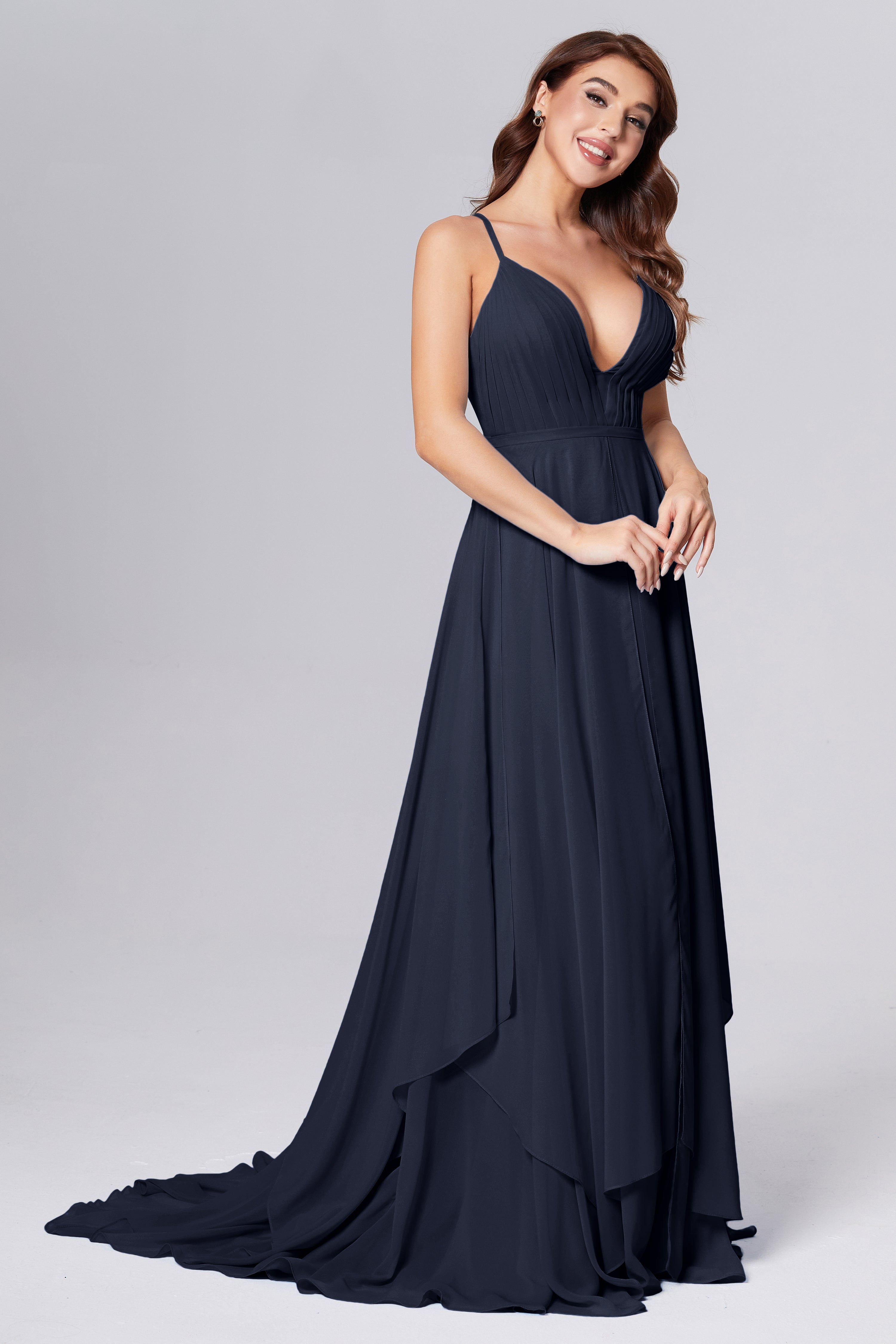 Pleating Chiffon Prom Dresses with Trailing