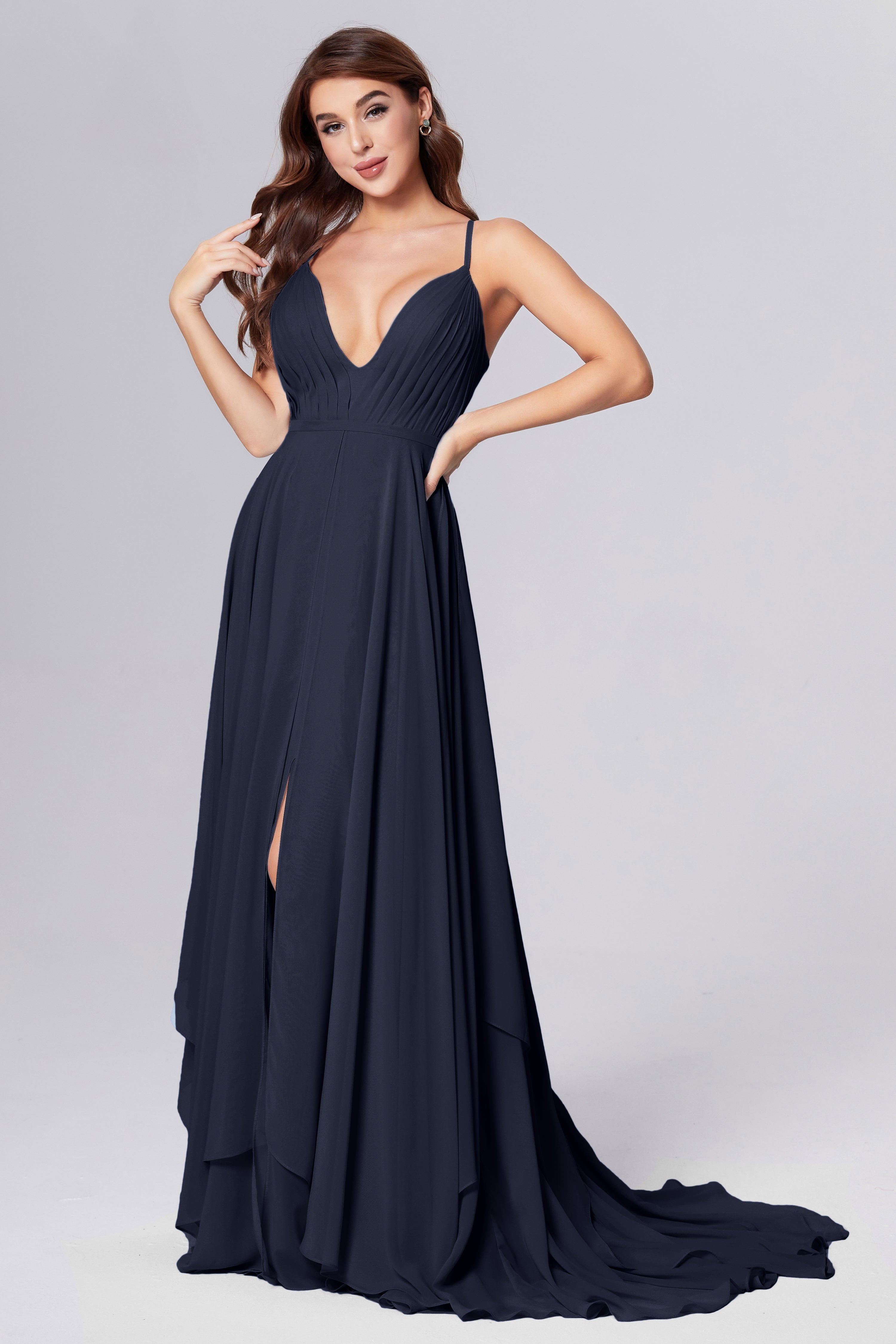 Pleating Chiffon Prom Dresses with Trailing