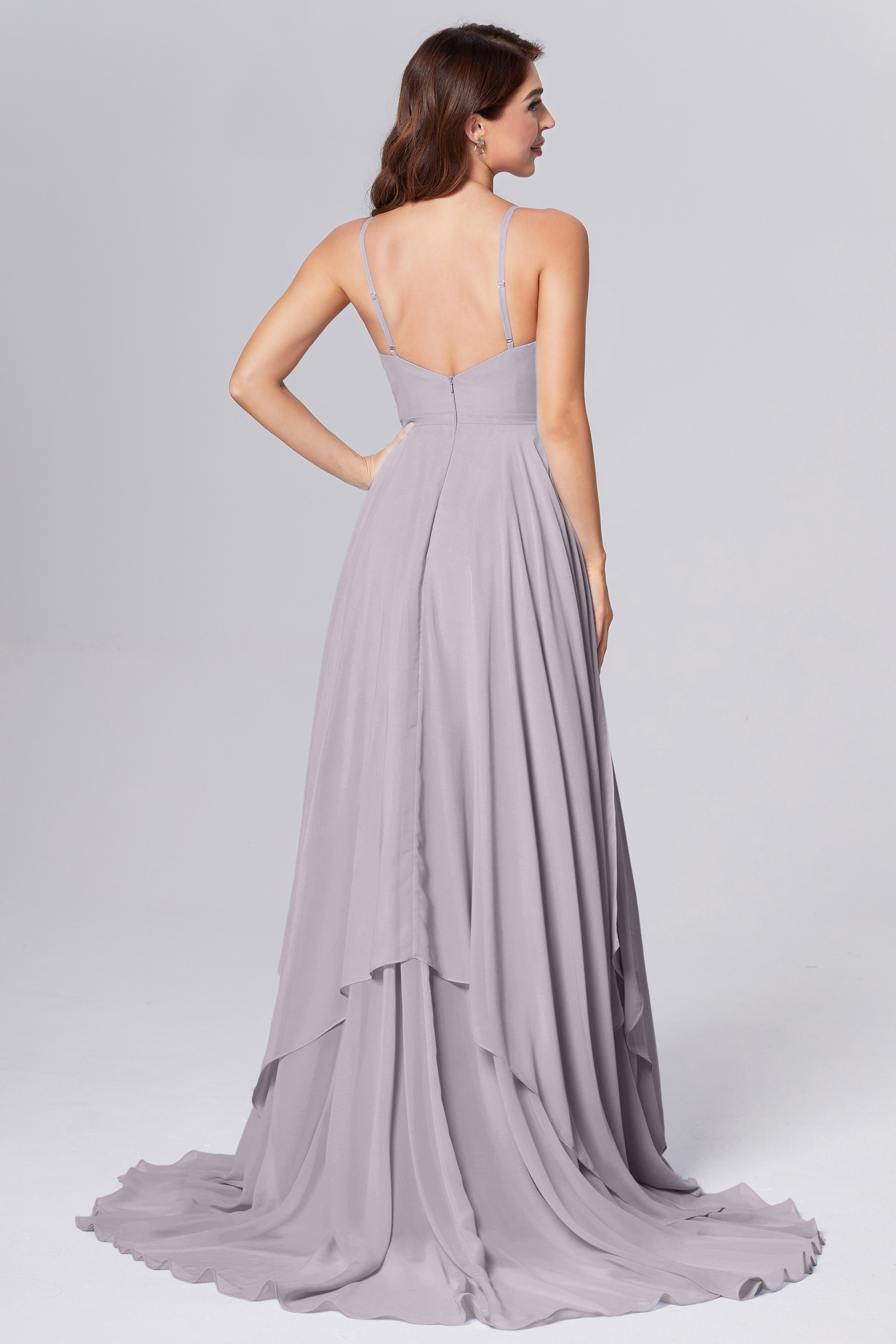 Pleating Chiffon Prom Dresses with Trailing
