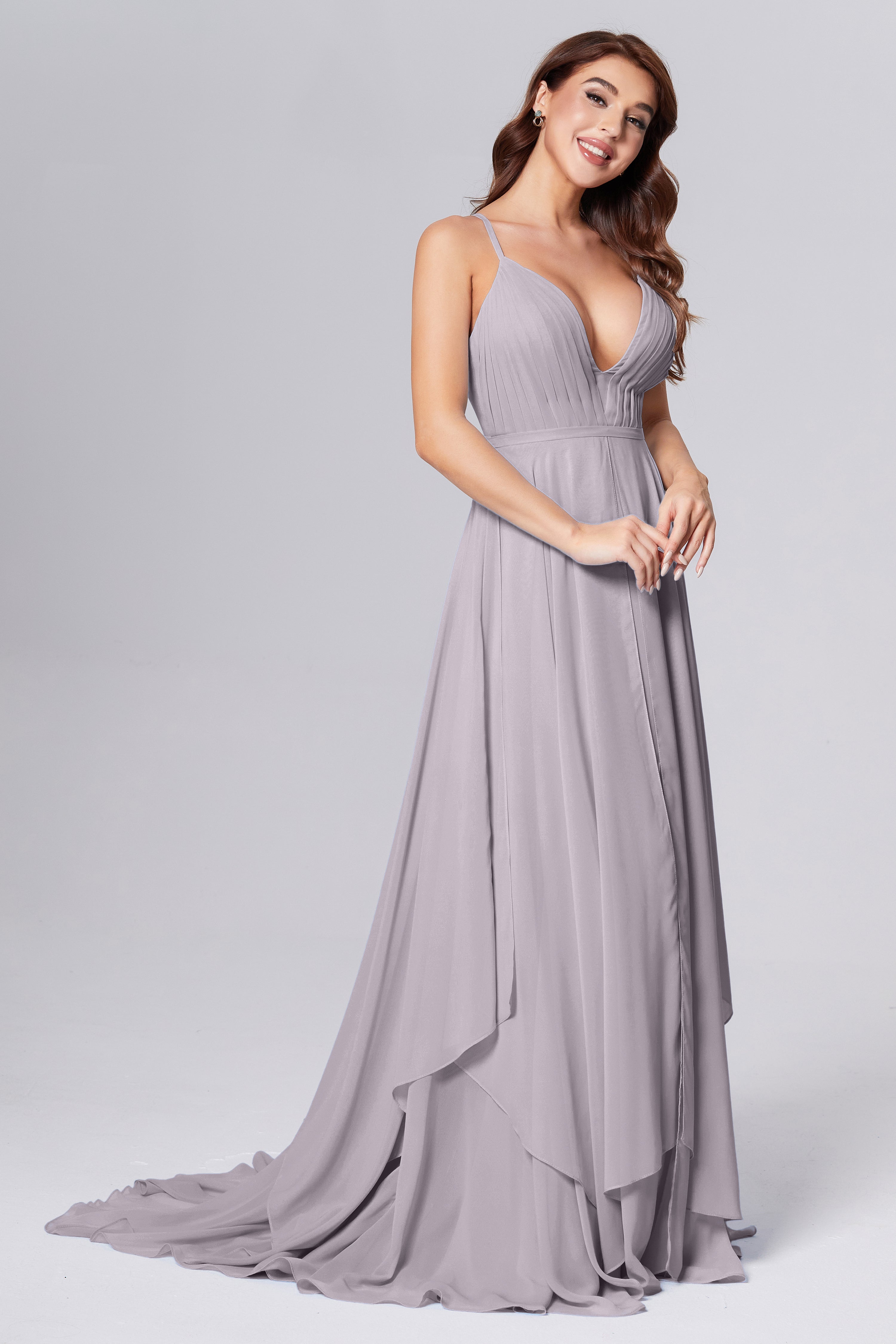 Pleating Chiffon Prom Dresses with Trailing