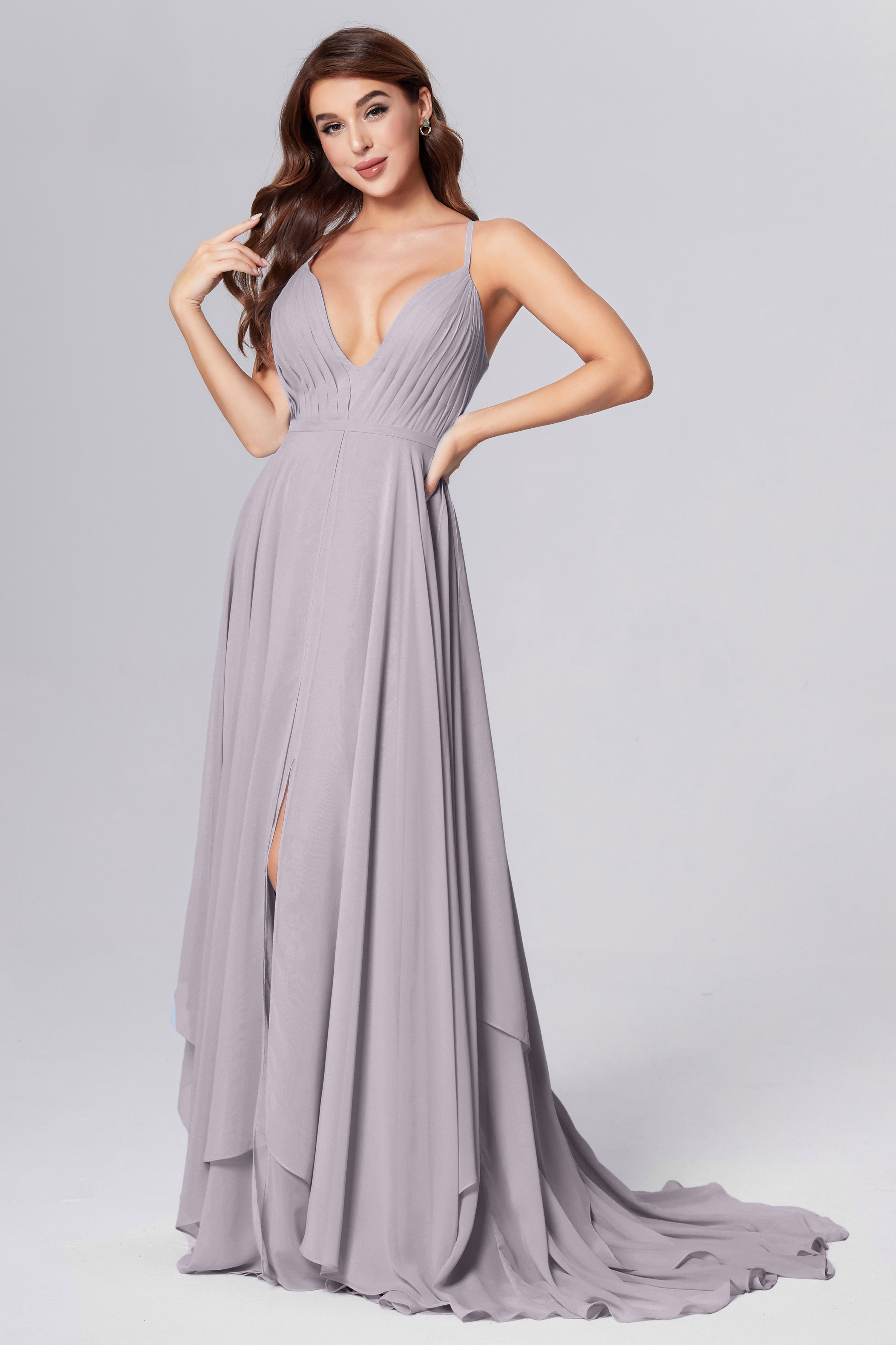Pleating Chiffon Prom Dresses with Trailing