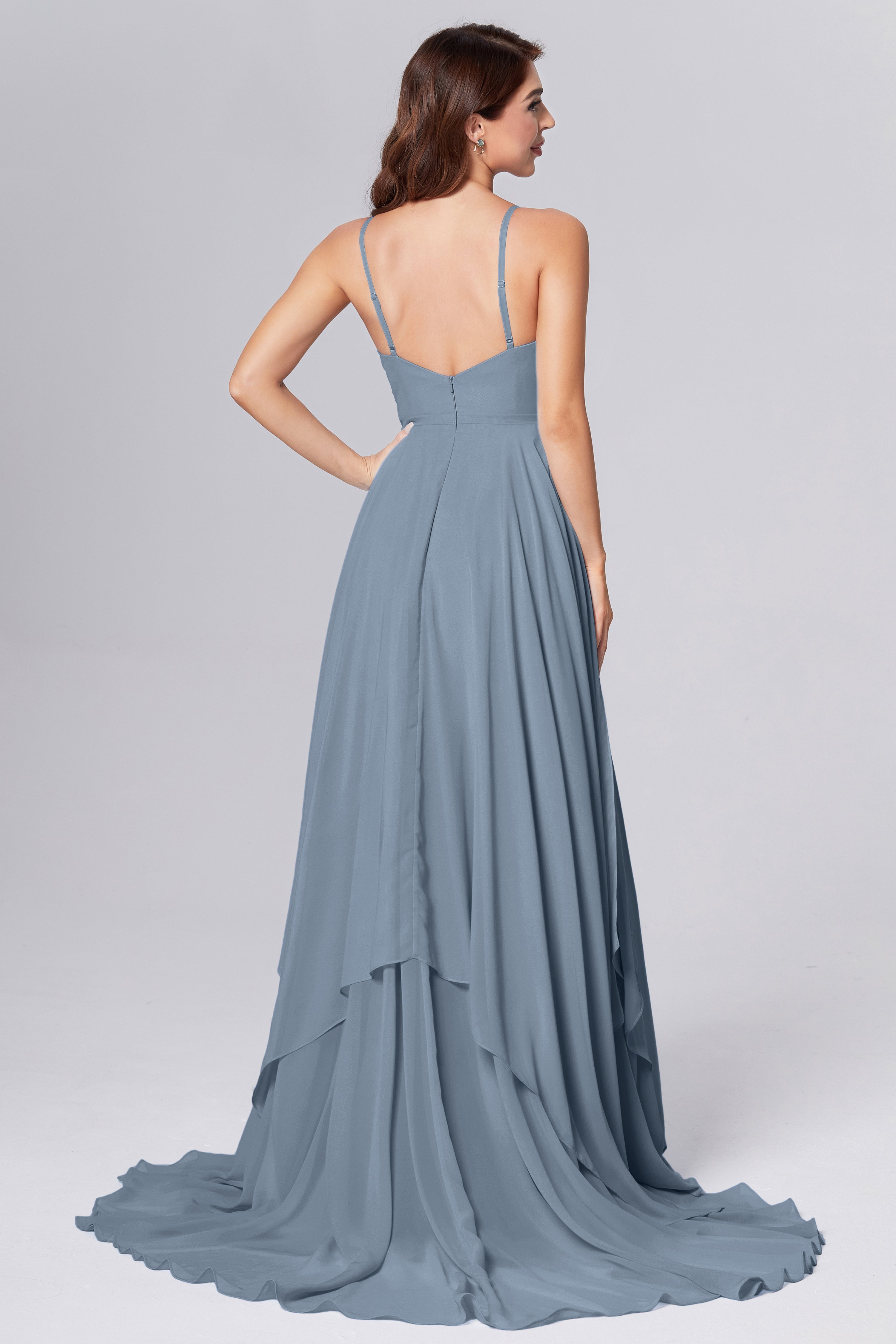 Pleating Chiffon Prom Dresses with Trailing