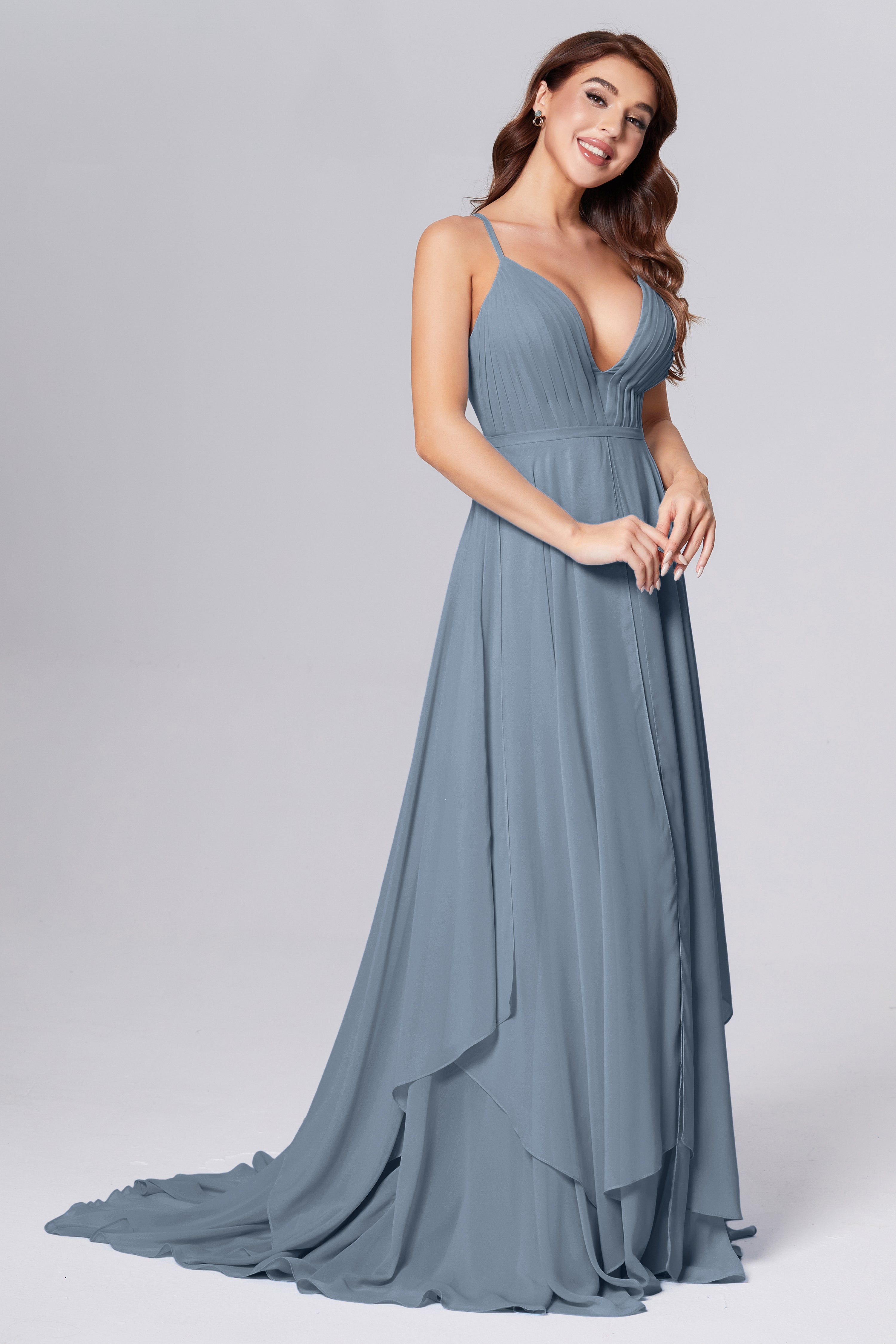 Pleating Chiffon Prom Dresses with Trailing
