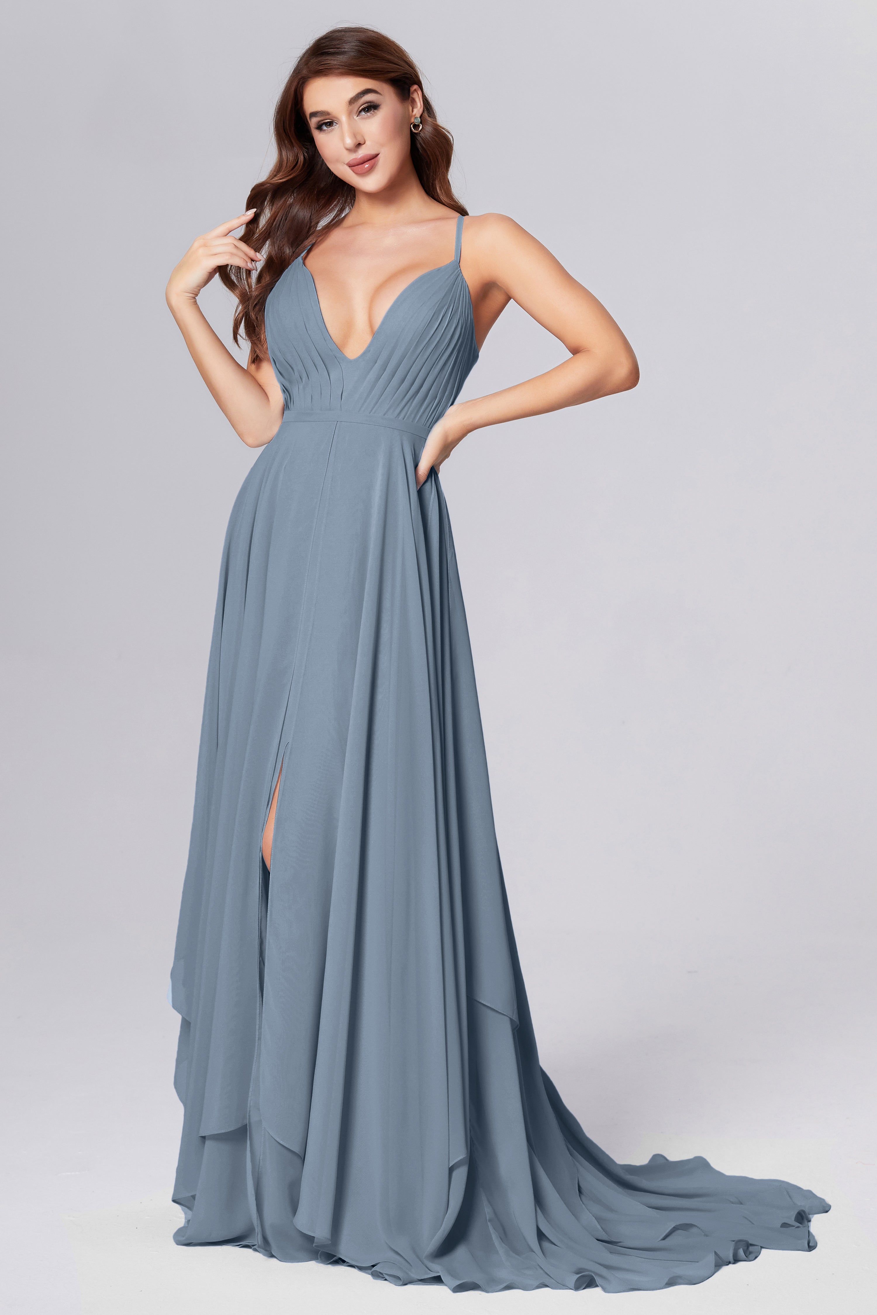 Pleating Chiffon Prom Dresses with Trailing
