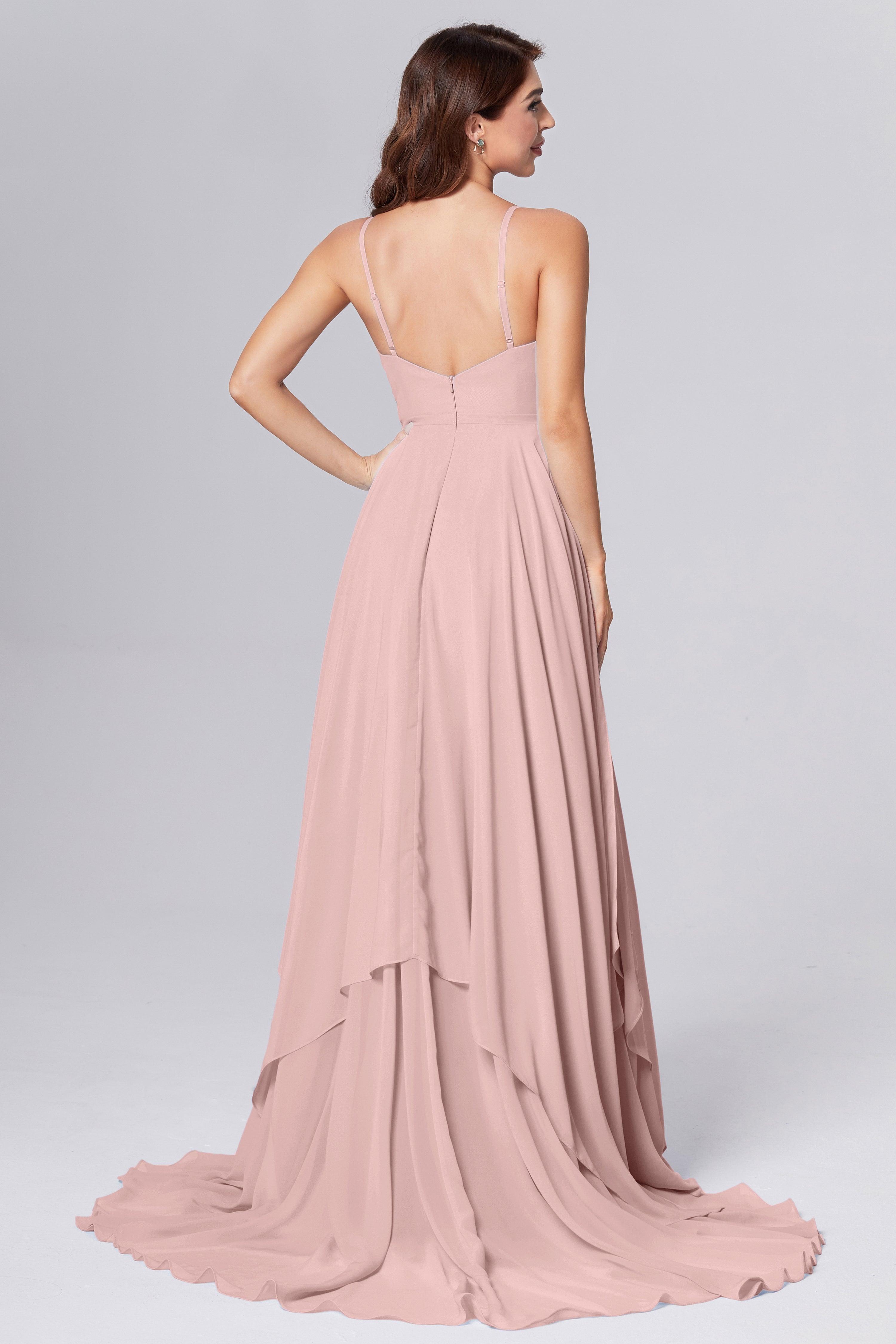 Pleating Chiffon Prom Dresses with Trailing