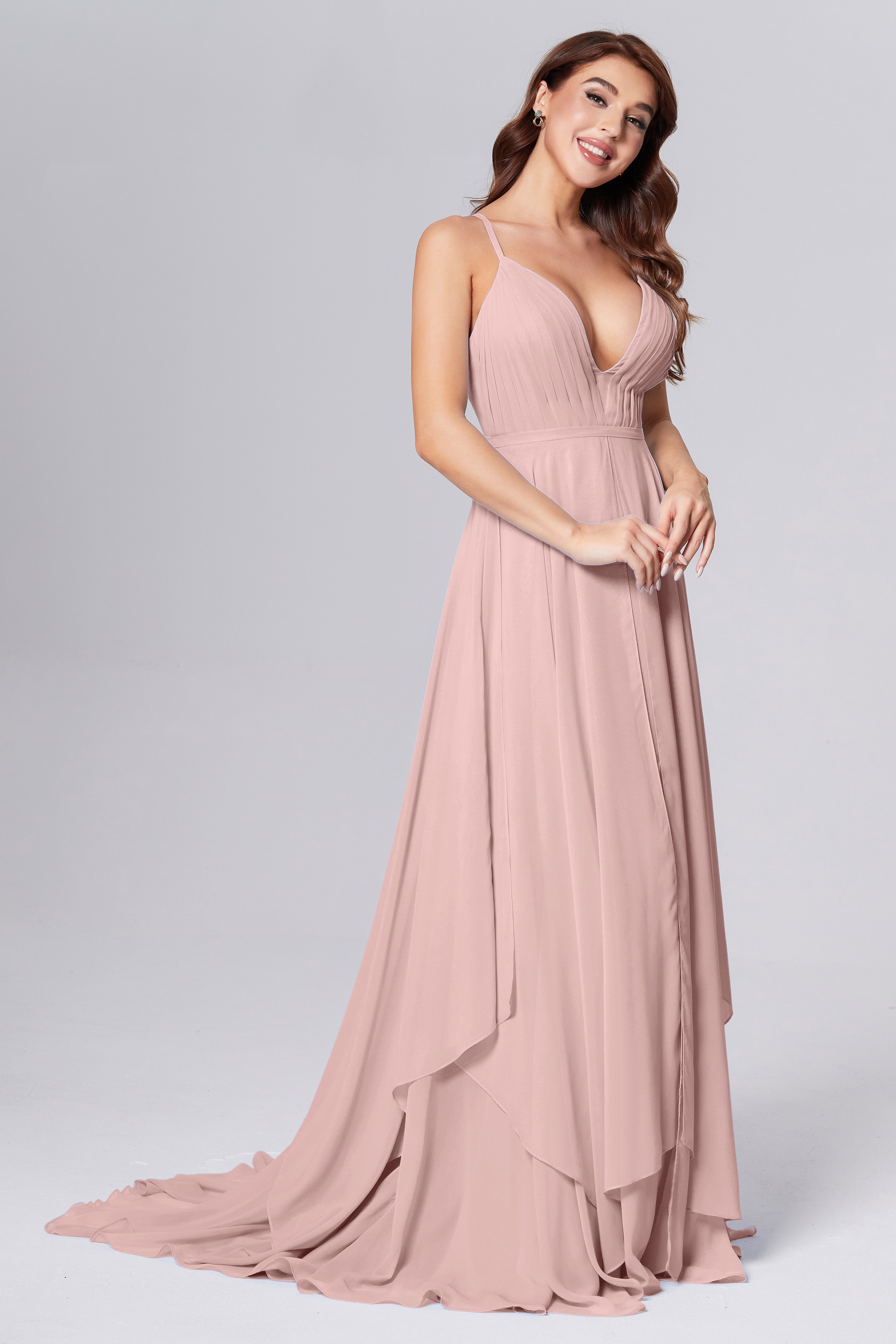 Pleating Chiffon Prom Dresses with Trailing