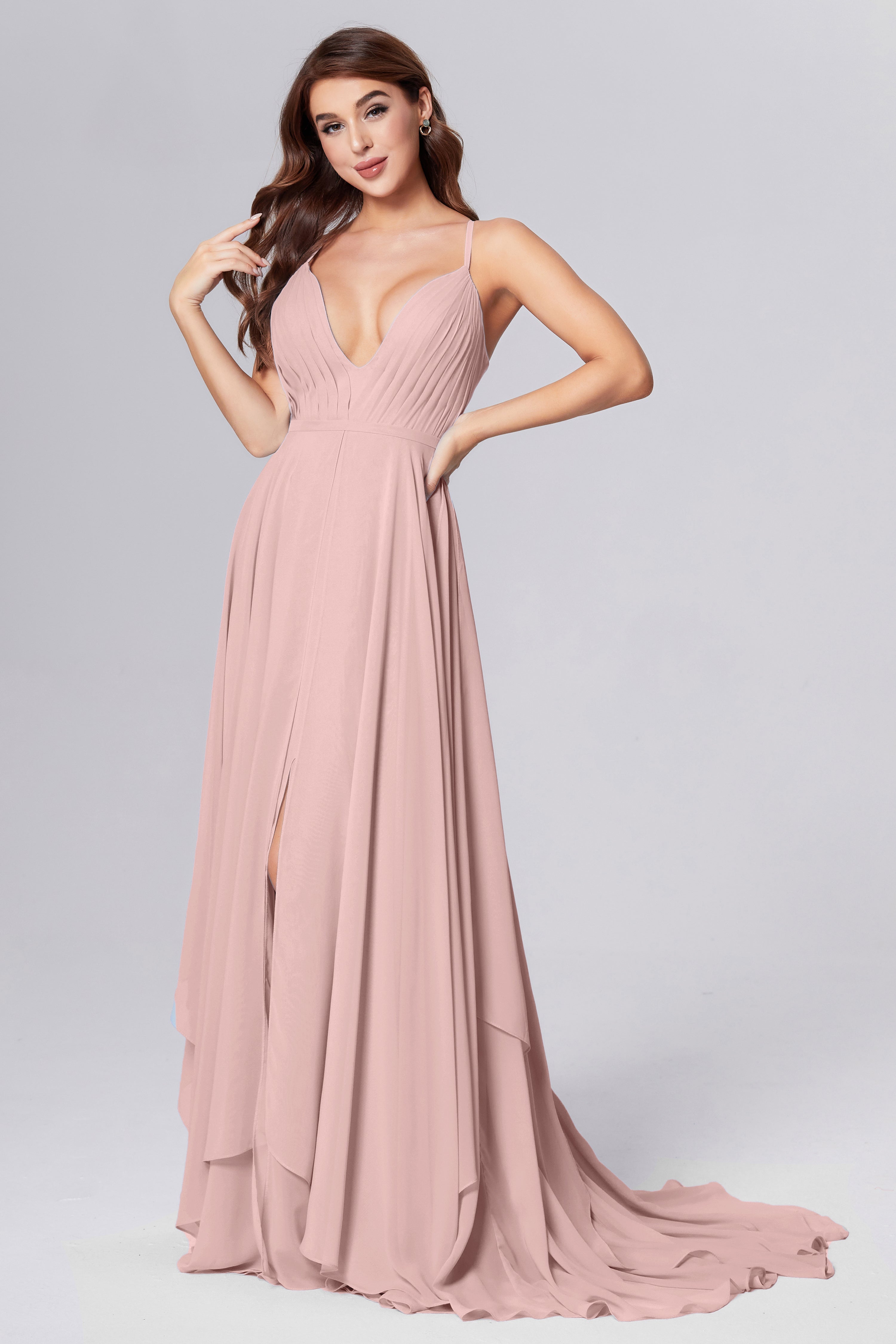 Pleating Chiffon Prom Dresses with Trailing