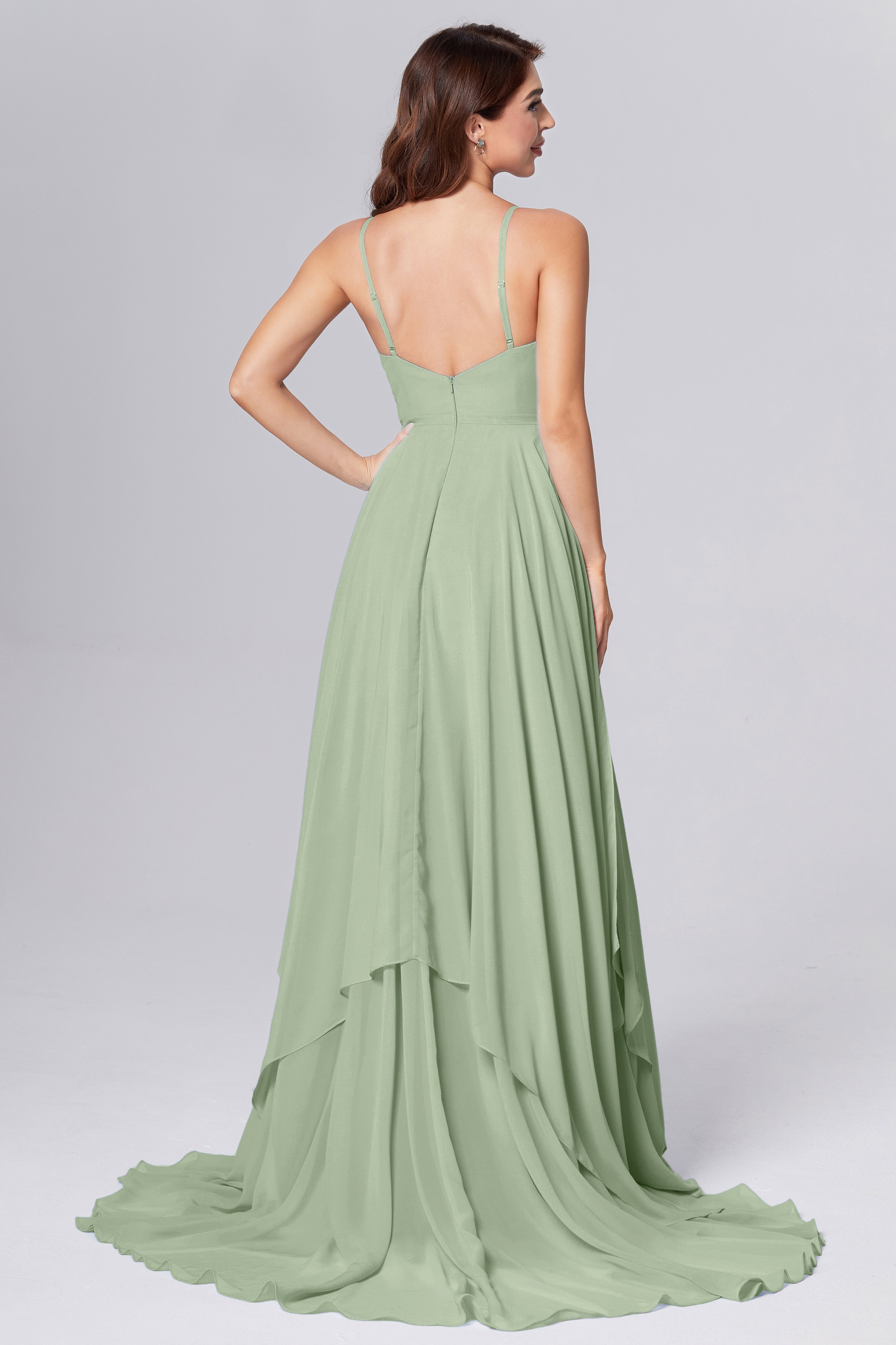 Pleating Chiffon Prom Dresses with Trailing