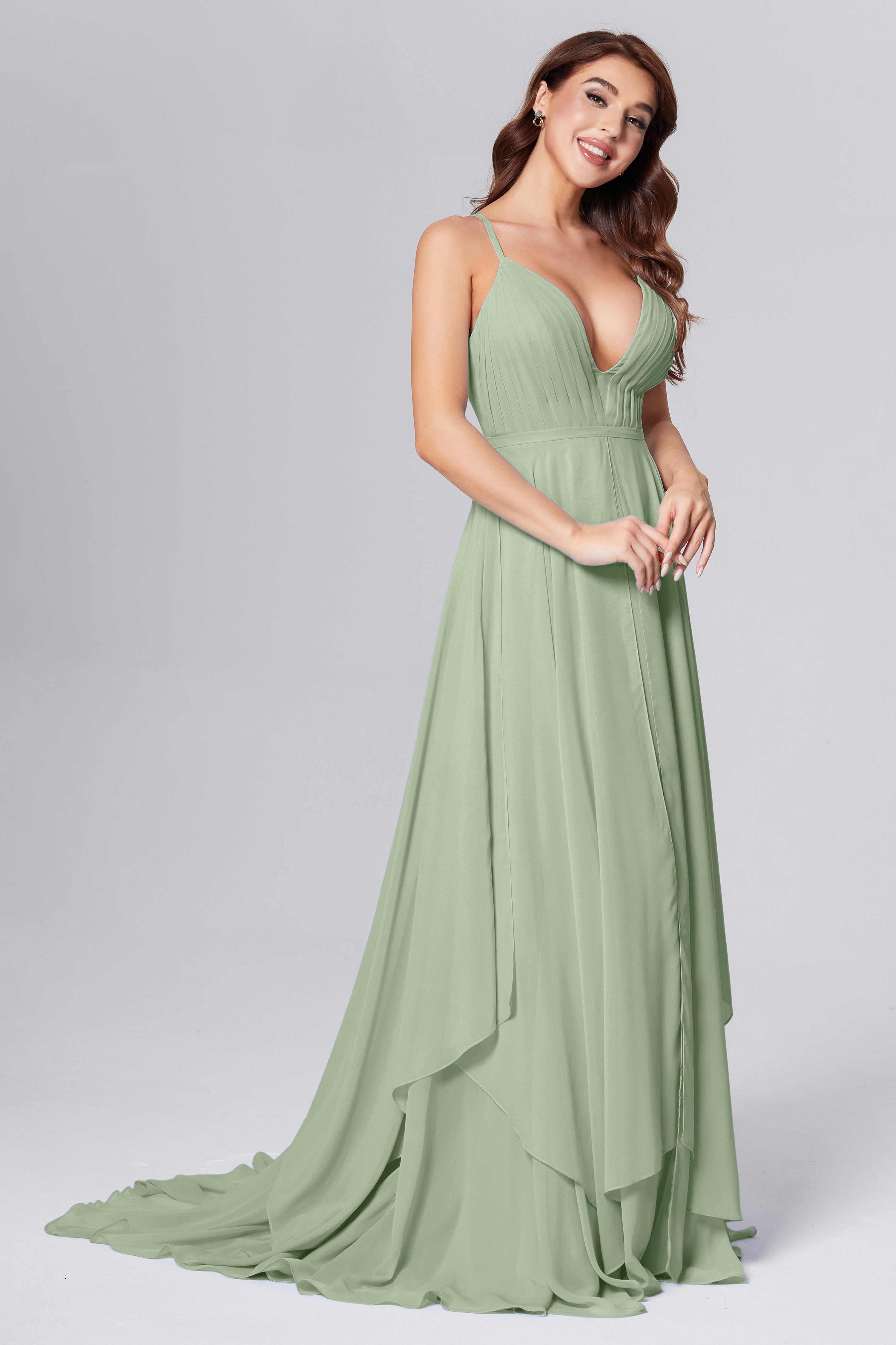 Pleating Chiffon Prom Dresses with Trailing