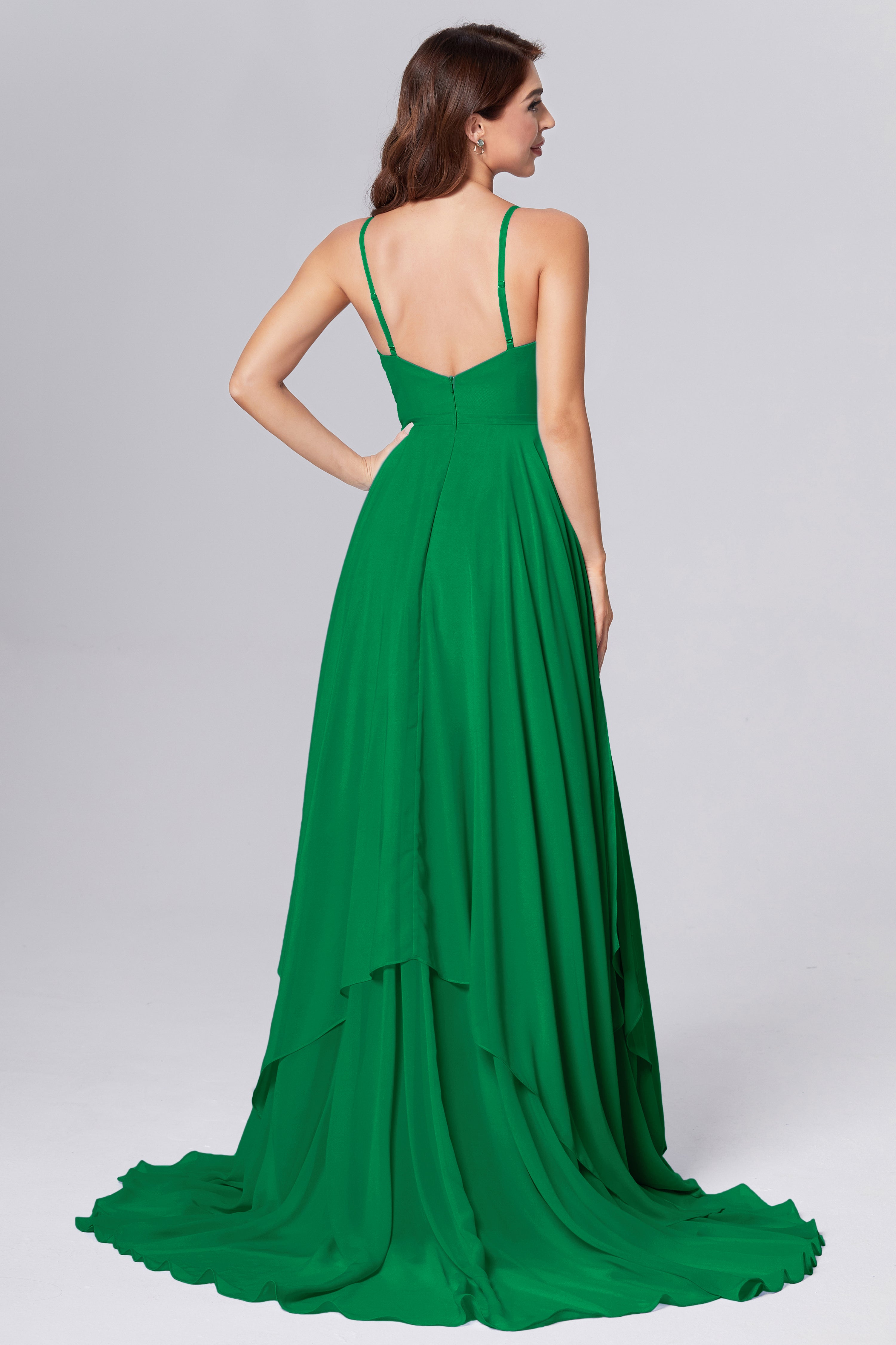 Pleating Chiffon Prom Dresses with Trailing
