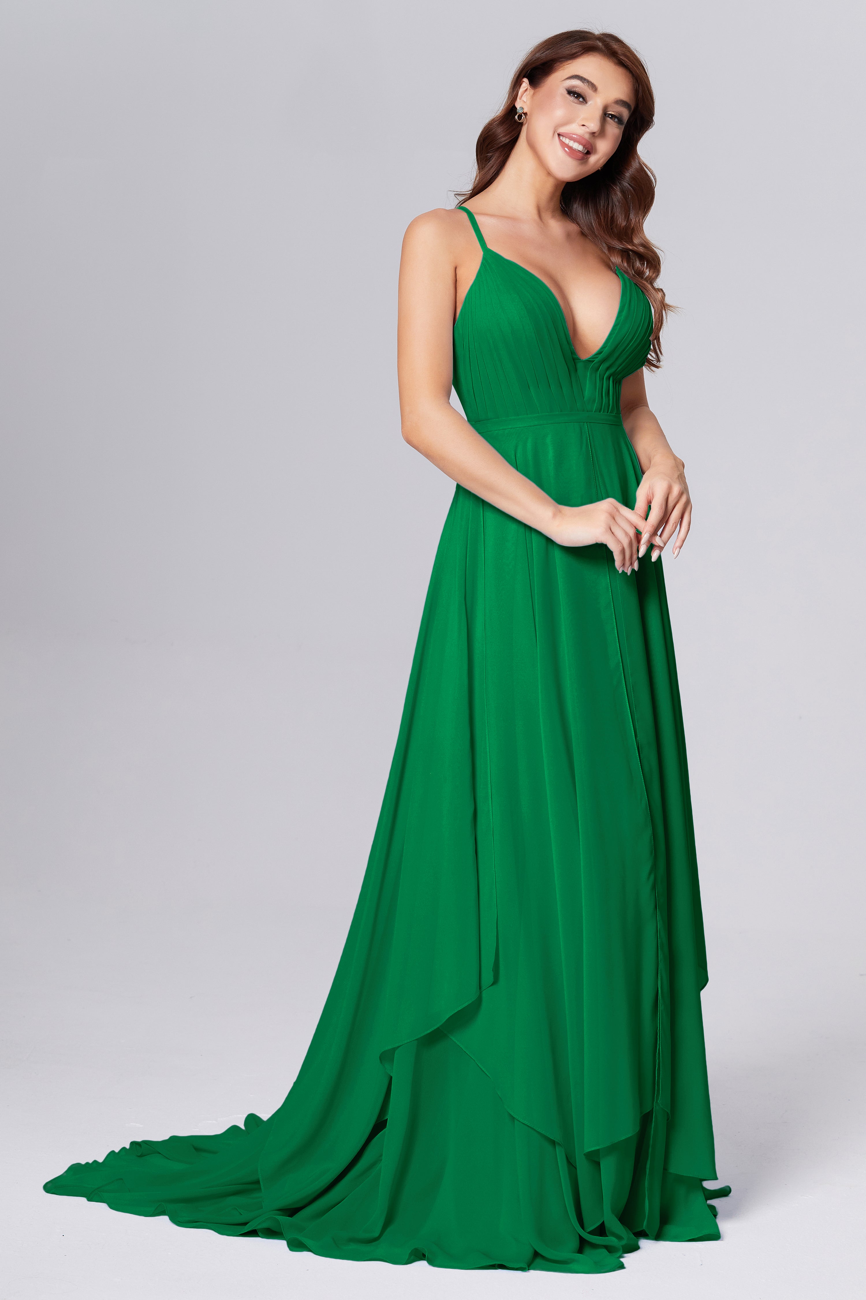 Pleating Chiffon Prom Dresses with Trailing