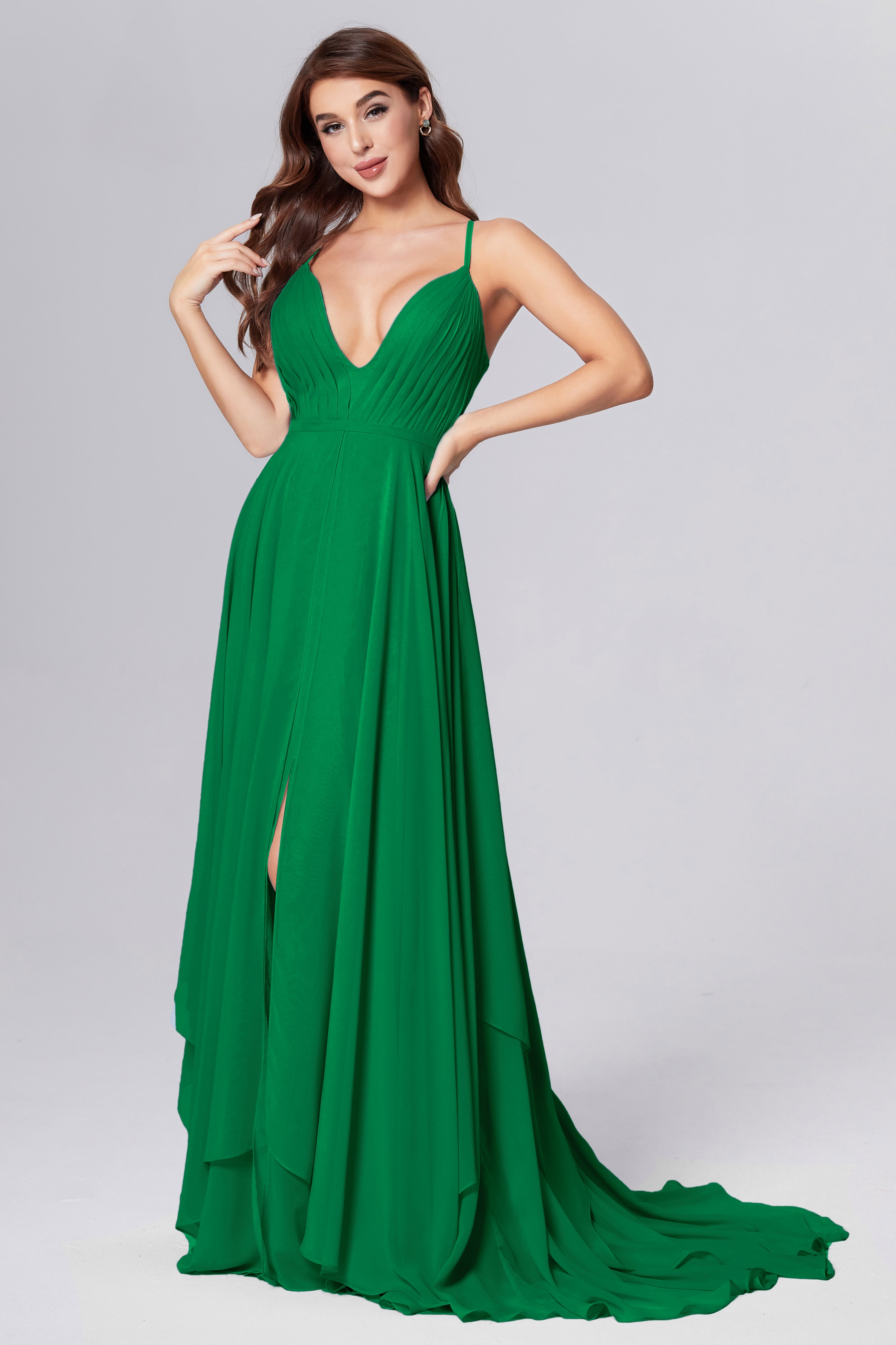 Pleating Chiffon Prom Dresses with Trailing