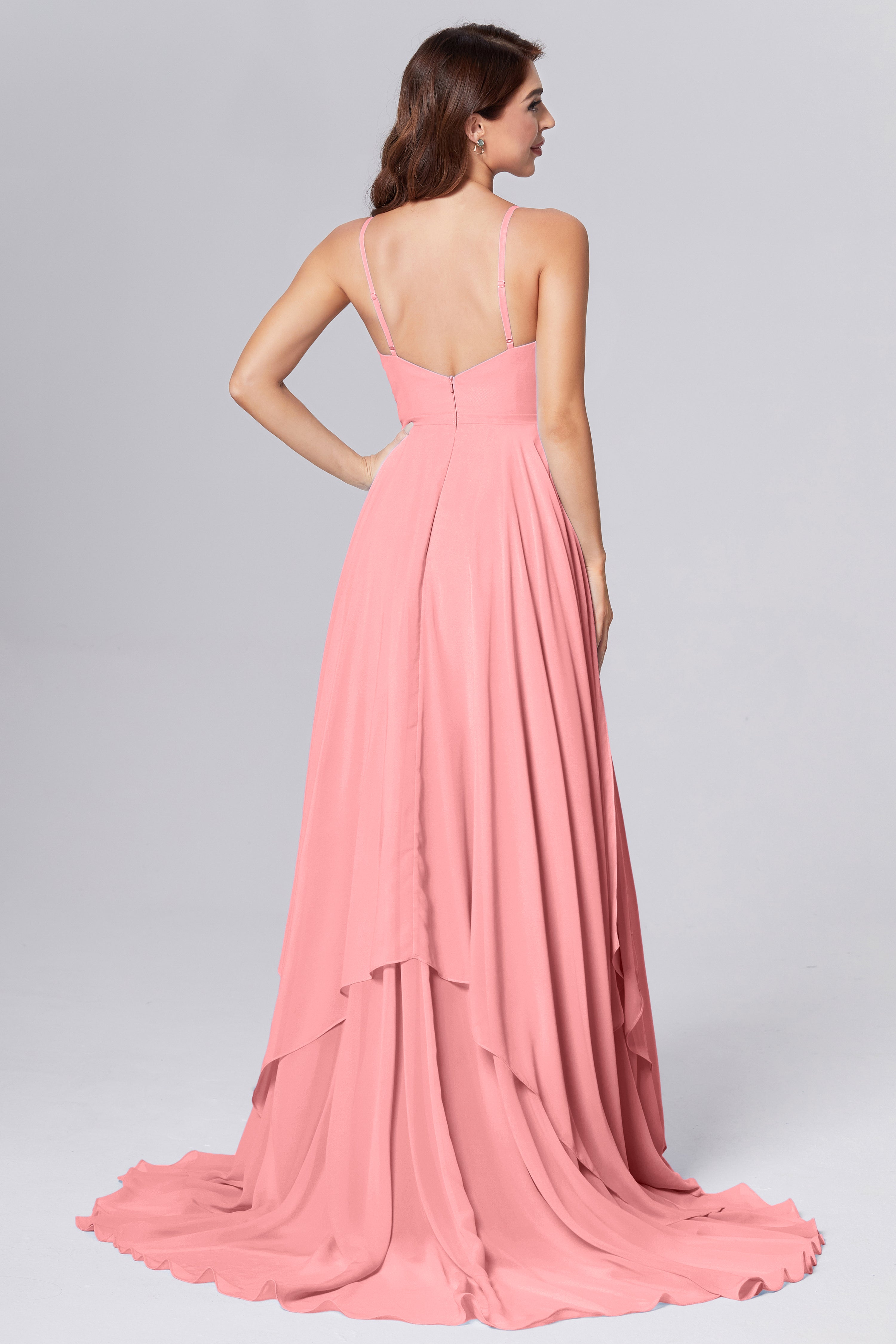 Pleating Chiffon Prom Dresses with Trailing