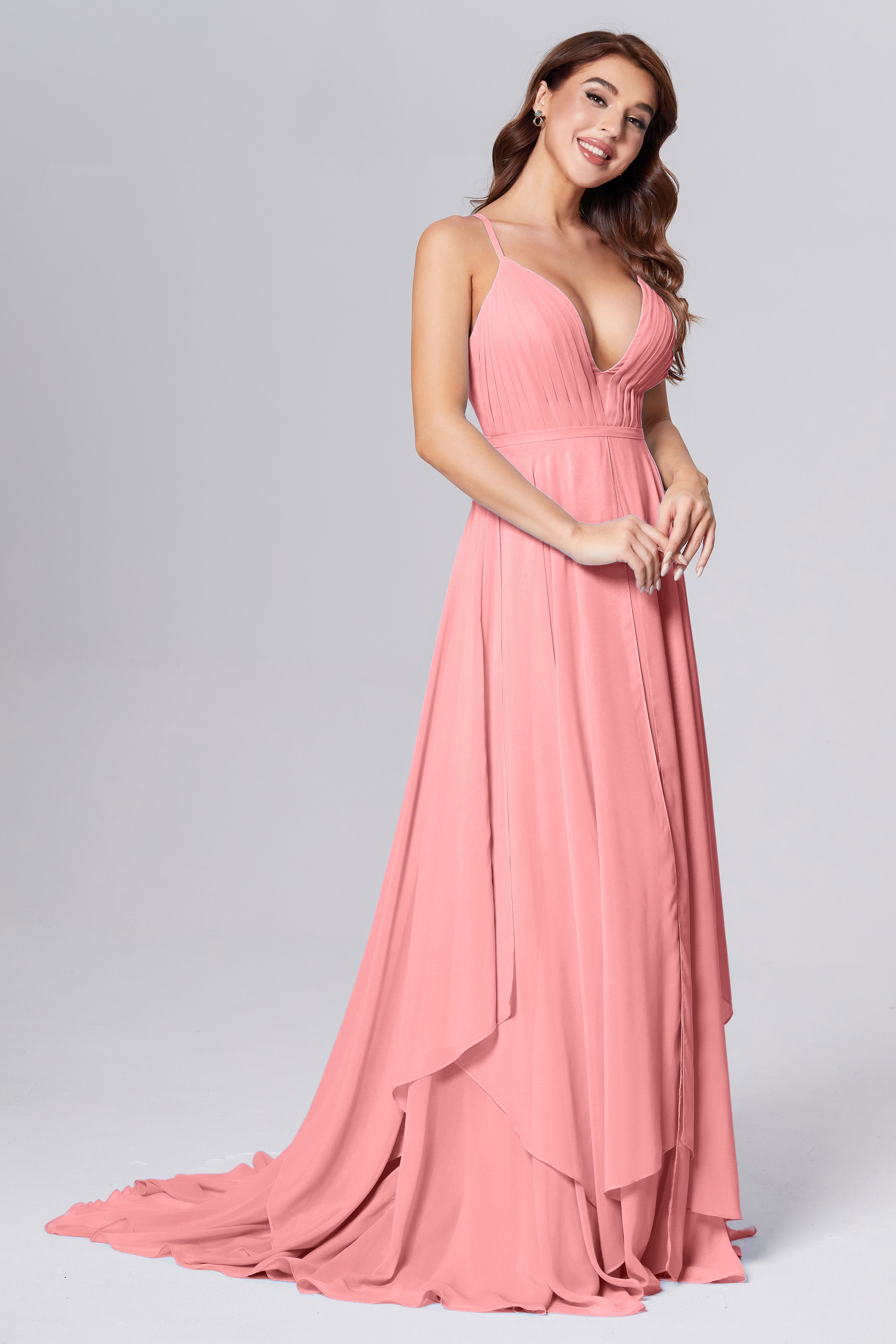 Pleating Chiffon Prom Dresses with Trailing