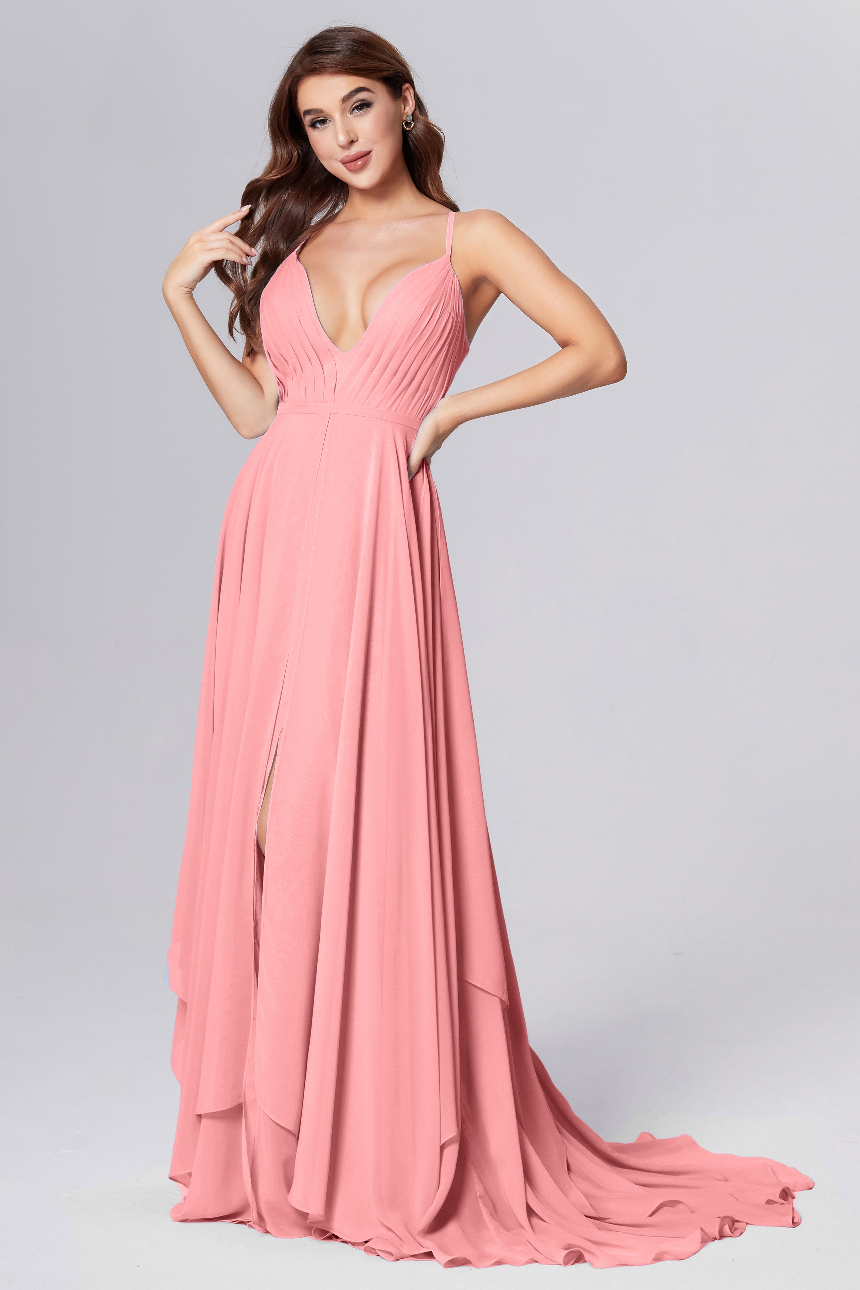 Pleating Chiffon Prom Dresses with Trailing