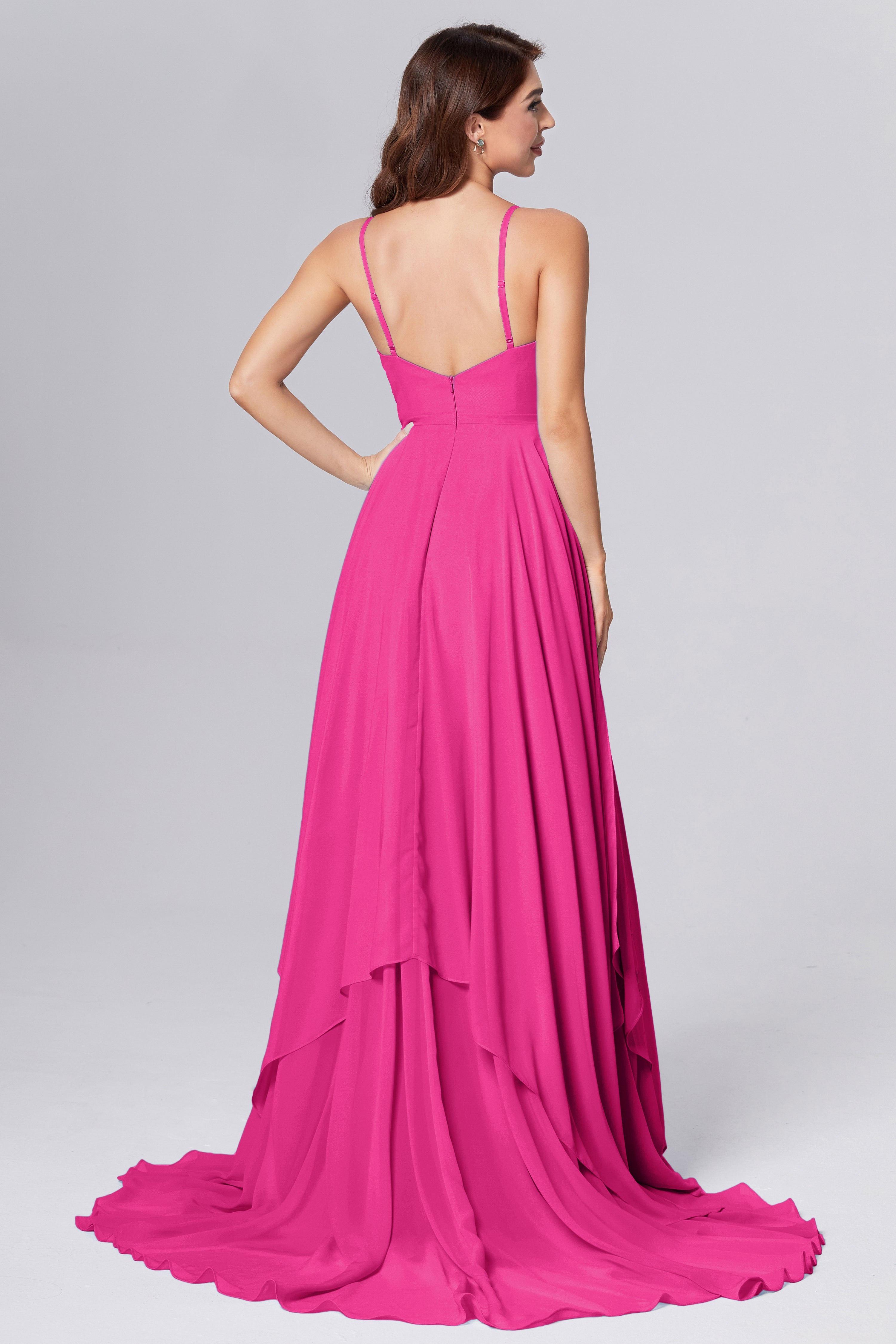 Pleating Chiffon Prom Dresses with Trailing