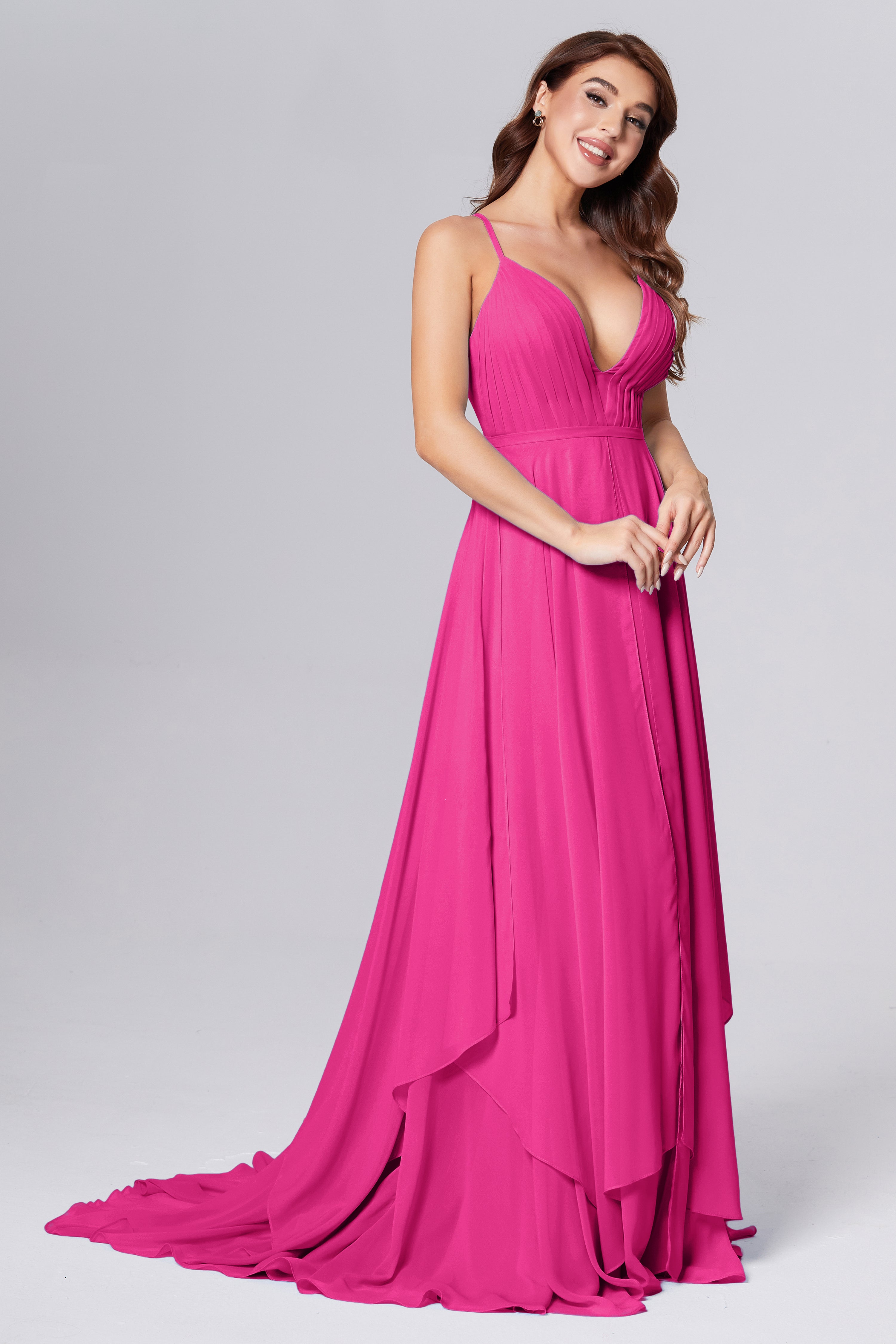Pleating Chiffon Prom Dresses with Trailing